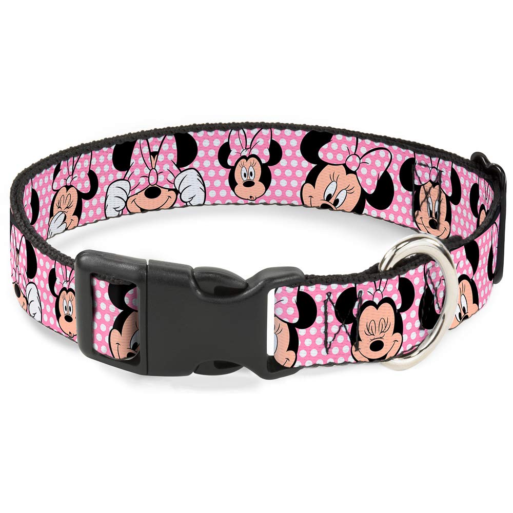 Buckle-Down Plastic Clip Collar - Minnie Mouse Expressions Polka Dot Pink/White - 1/2 Wide - Fits 9-15 Neck - Large