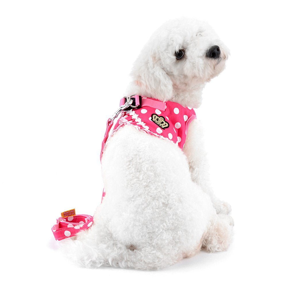 SMALLLEE_LUCKY_STORE No Pull Polka Dot Small Dog Puppy Cat Harness with Crown, Soft Mesh Padded Vest Harness and Leash Set for G