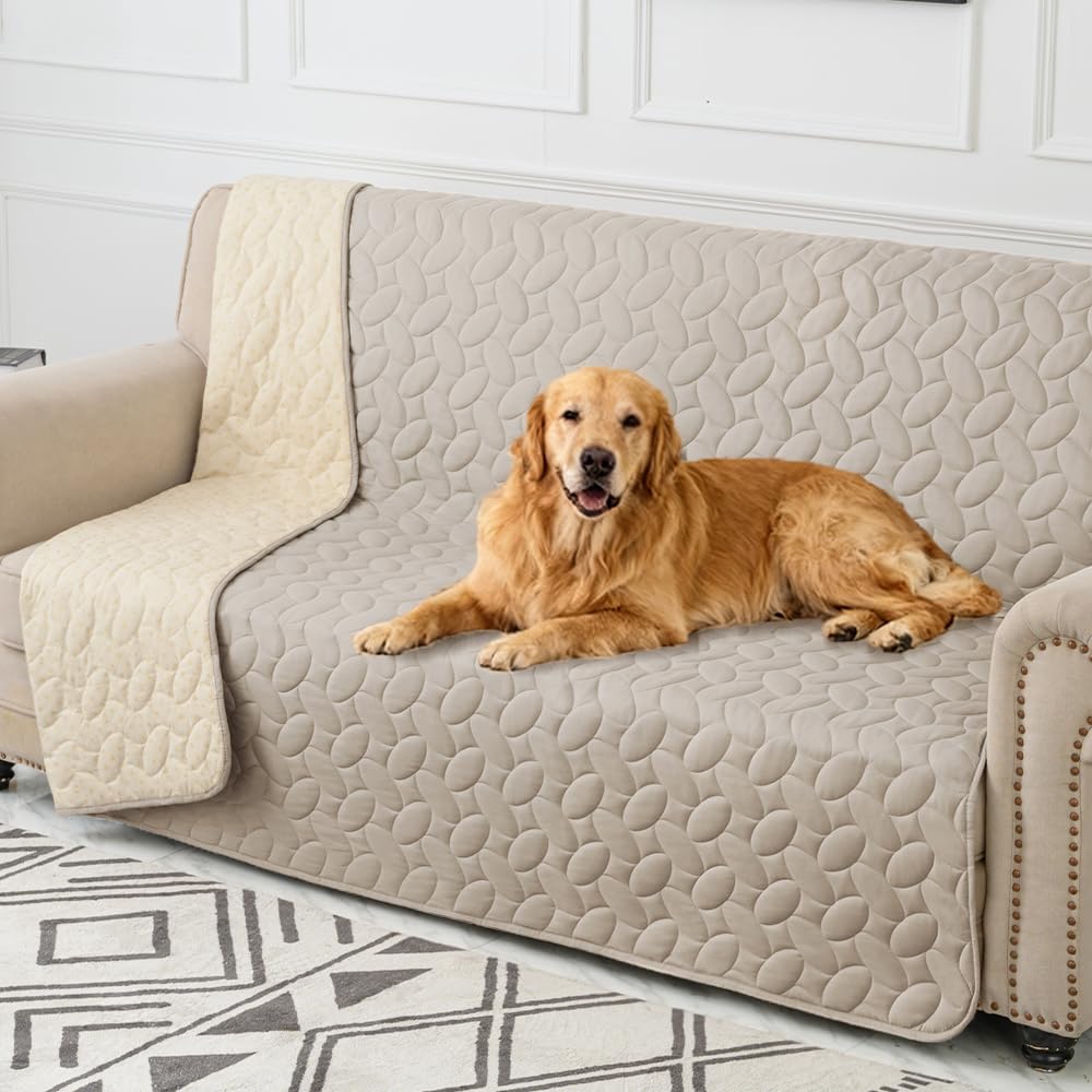 Ameritex Waterproof Pet Bed Cover Anti-Slip Dog Bed Blanket for Sofa and Furniture Waterproof New Pattern Design (Khaki, 82x82 I