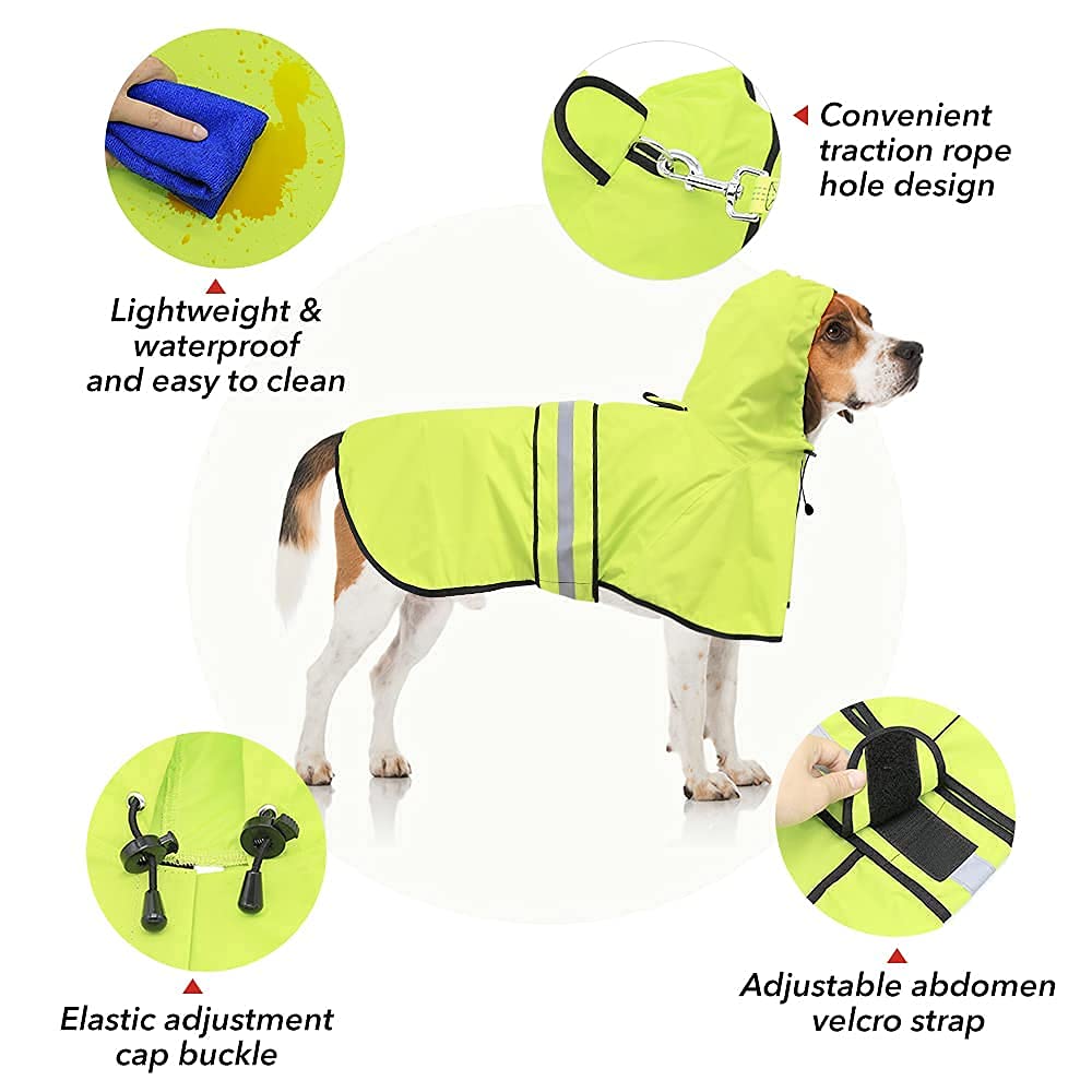 Ezierfy Dog Raincoat - Reflective Pet Rain Jacket For Dogs, Adjustable Dog Hooded Raincoats, Rain Coat Slicker Poncho For Small