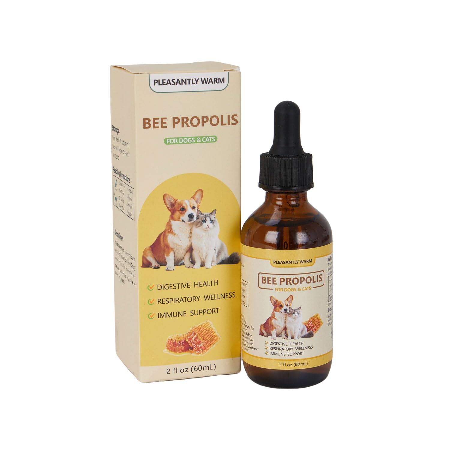 Pleasantly Warm Bee Propolis for Dogs & Cats, Liquid Dental Care Supplement for Oral Hygiene & Immune Support, Helps Freshen Bre