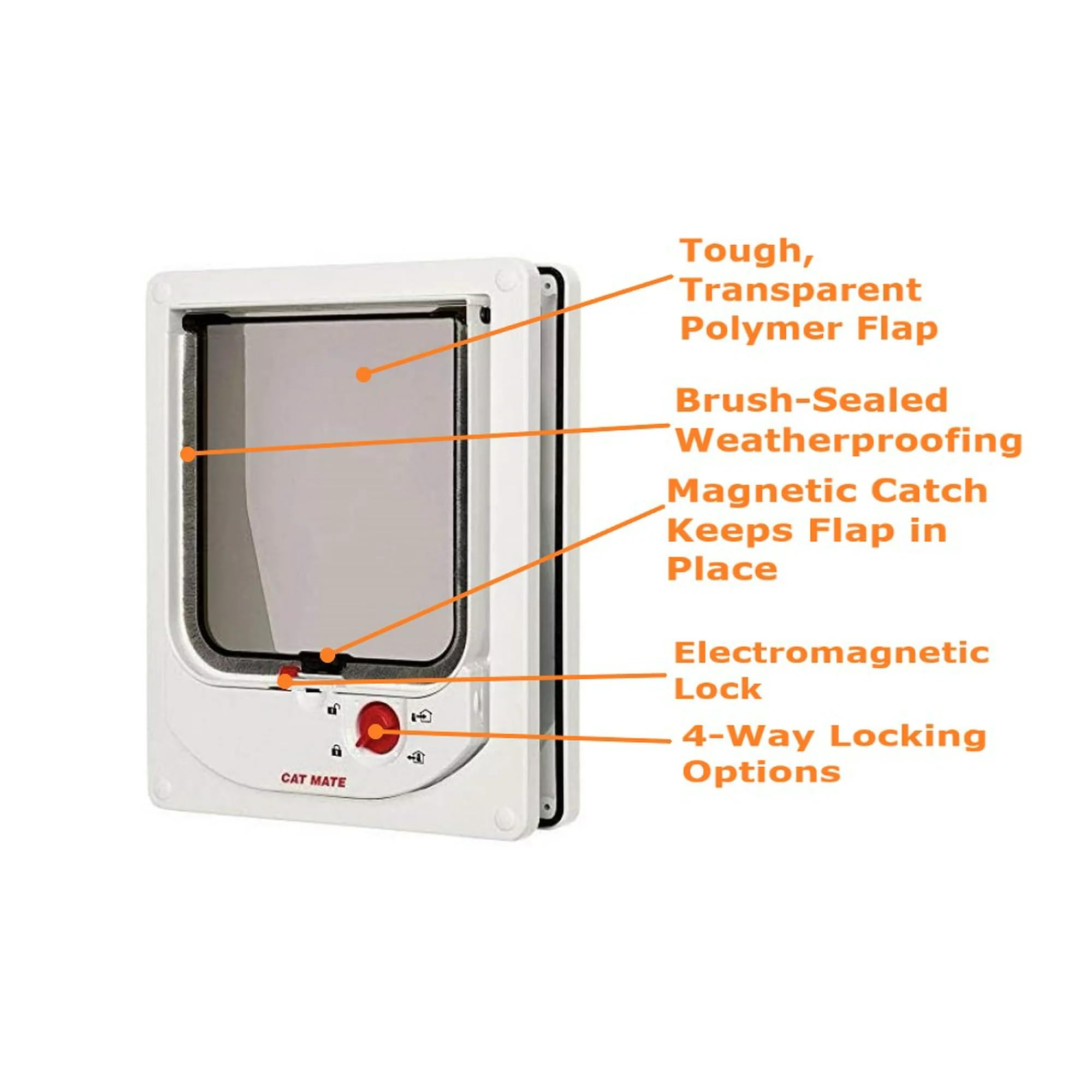 Cat Mate Electromagnetic 4-Way-Locking Cat Flap With 2 Collar Keys - White