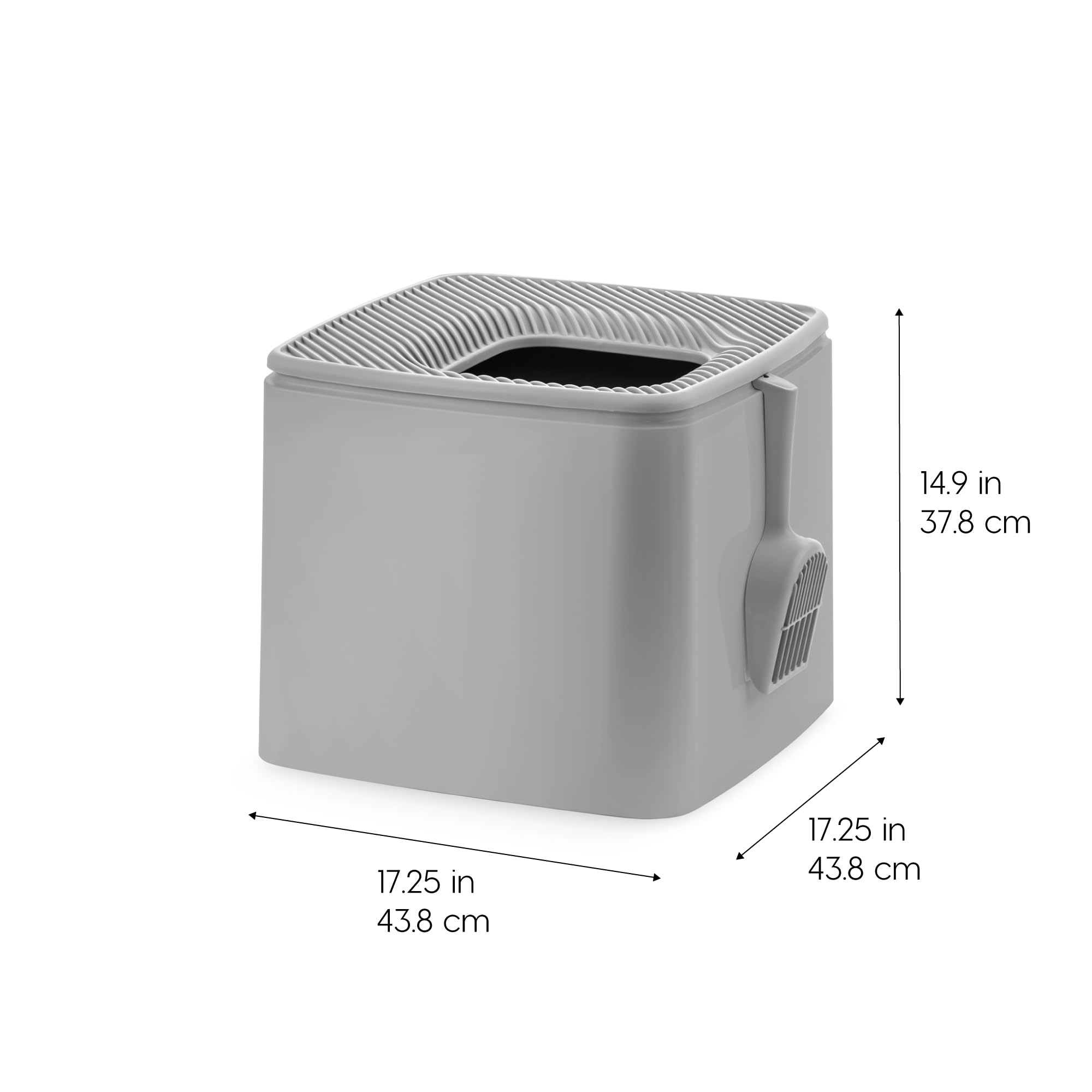 Iris Usa Premium Top Entry Cat Litter Box With Scoop, Square Enclosure For Cat And Kitty, Gray