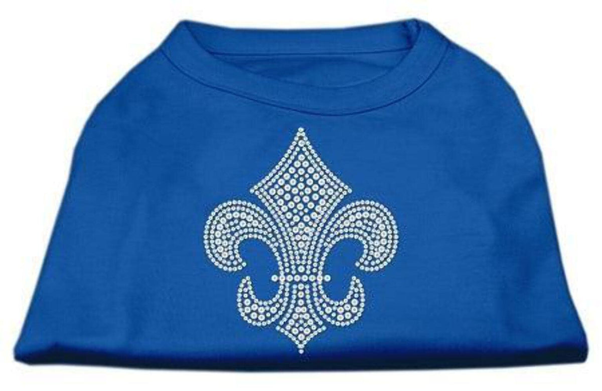 Pet Dog & Cat Shirt Rhinestone, &quot;Silver Fleur De Lis&quot; Blue SM (3-6 lbs.)