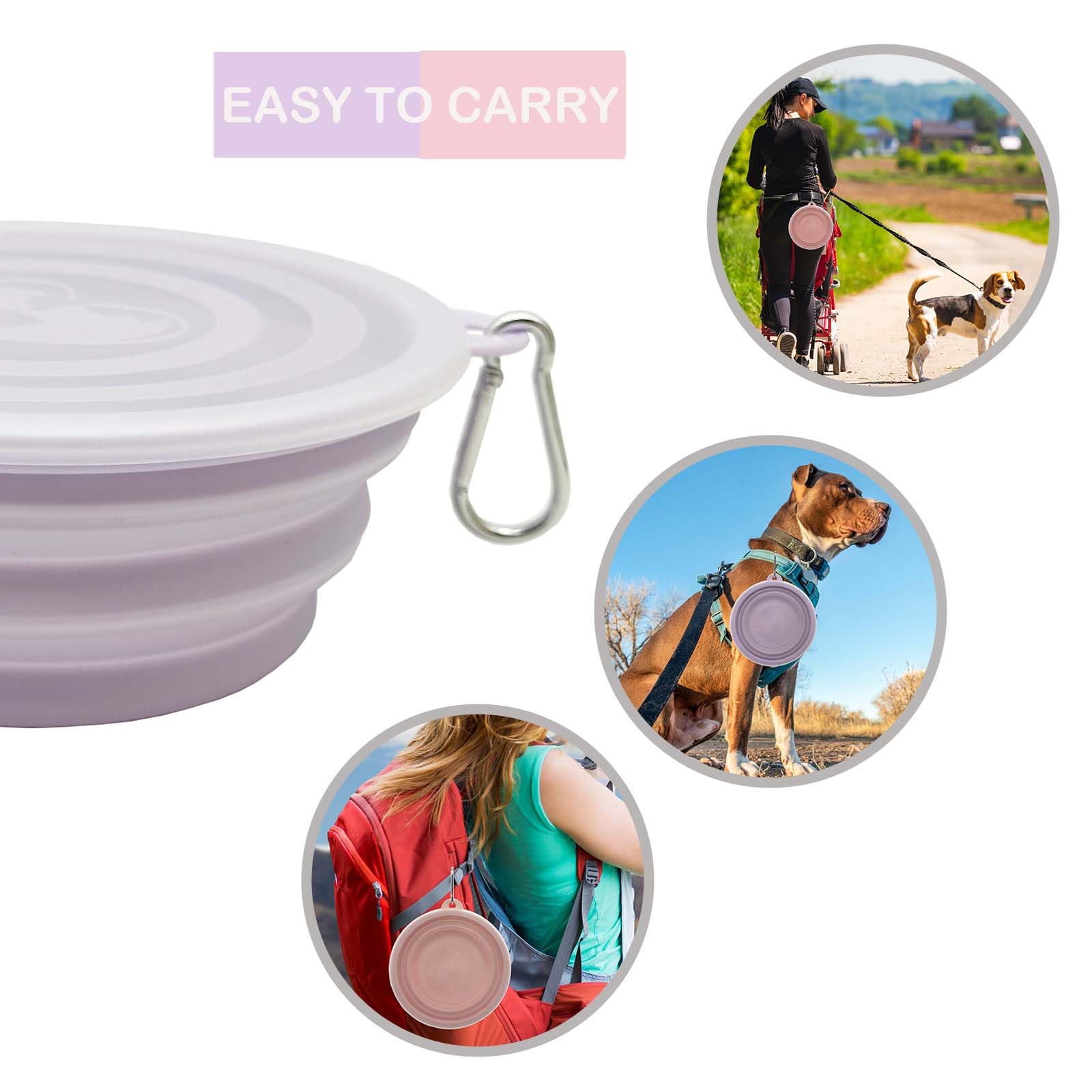 Medium Collapsible Dog Bowl 23Oz,2 Pack Portable And Foldable Pet Travel Bowls With 2 Carabiners & Lids For Dogs Cats And Small