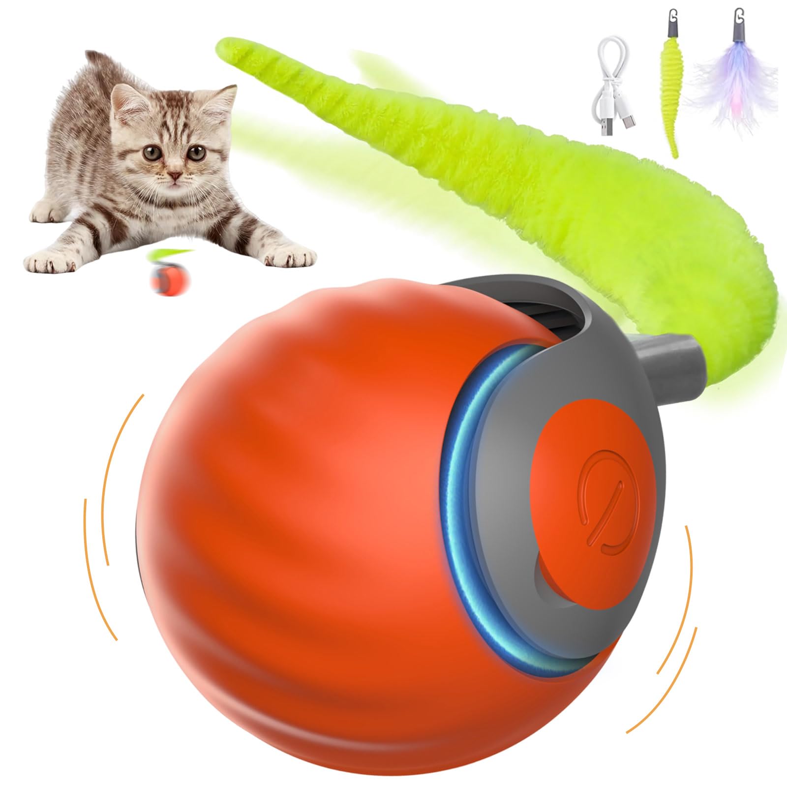 Nonendu Interactive Cat Toys For Indoor Cats, Automatic Speedy Moving Cat Toy Turbo Ball With Tail 3.0 For Bored Indoor Adult Ca