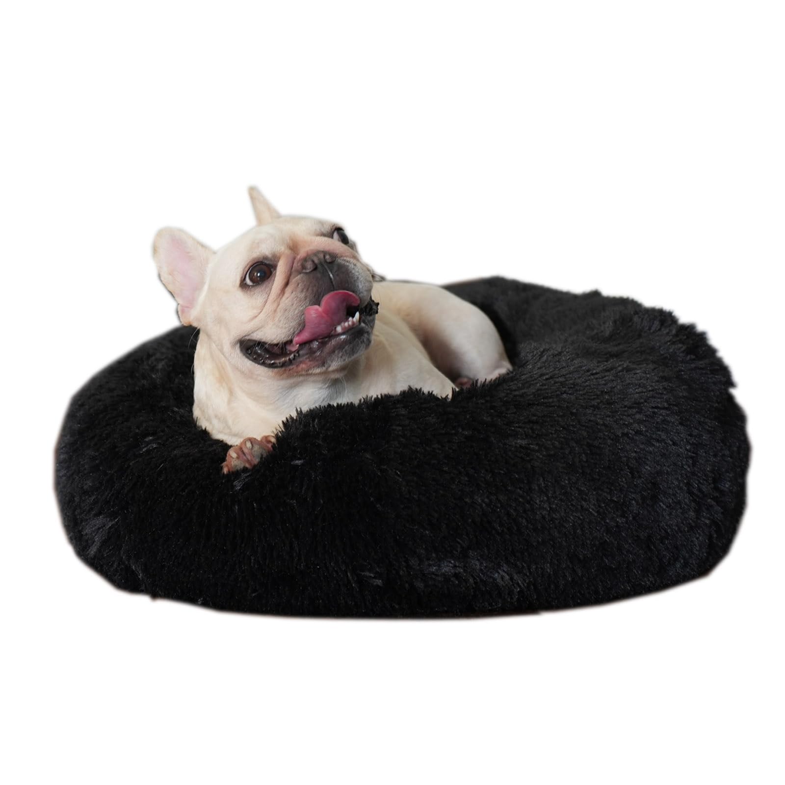 Black Dog Bed Washable,Fluffy Dog Beds For Small Dogs 19 Inches Donut Soft Small Pet Bed,Calming Anti Anxiety Round Fits Up To 1