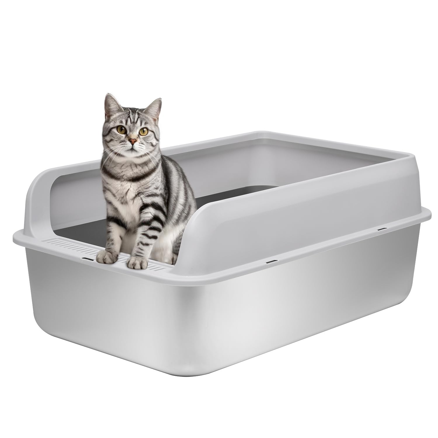 Kichwit Extra Large Stainless Steel Cat Litter Box With High Sides, Easy To Clean, Smooth Surface, Rust Resistant, 23.6'' X 15.7