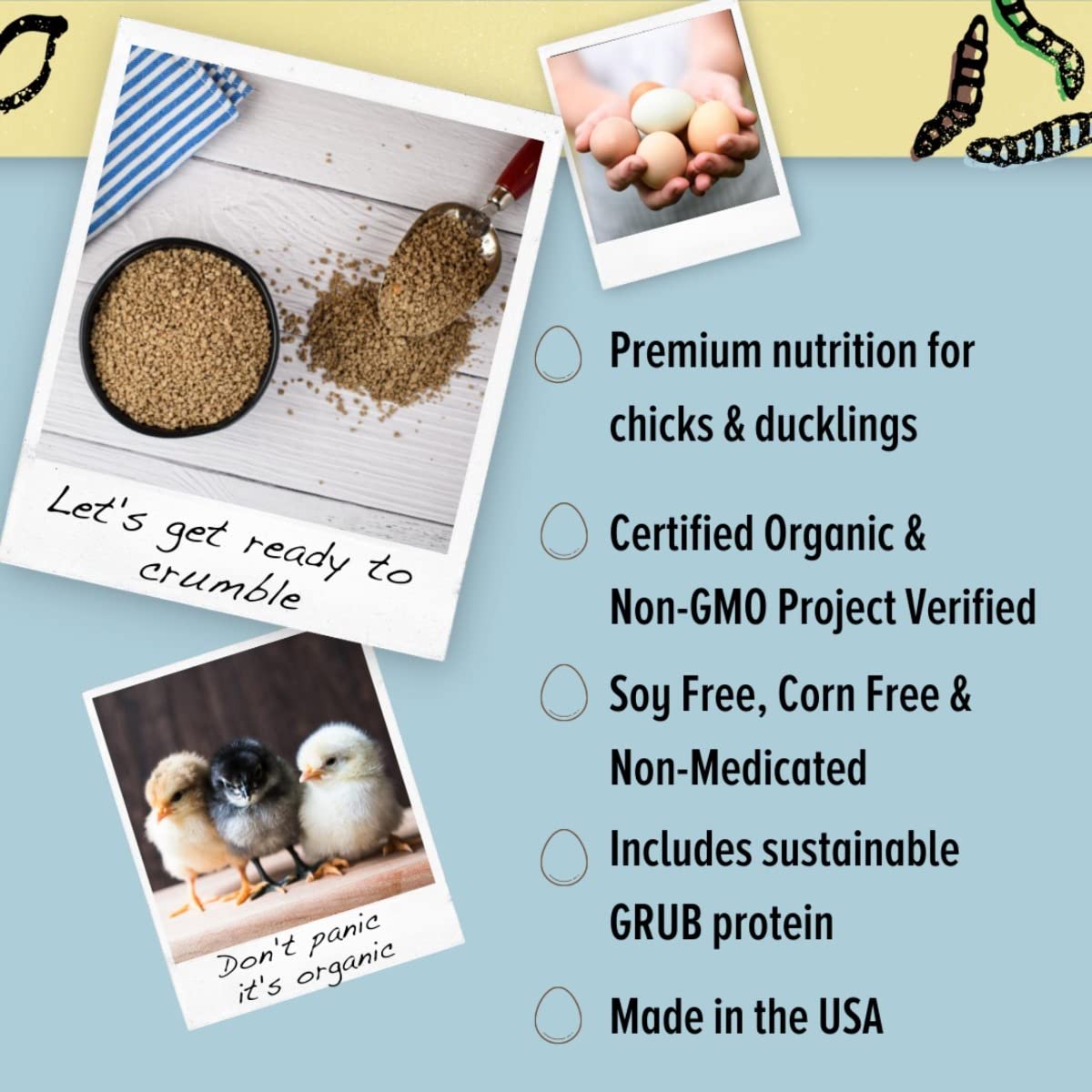 Scratch and Peck Feeds Whole Grain Starter Crumbles Chicken and Duck Feed - 25 lbs Bag - Corn-Free and Soy-Free - 20.5% Protein,