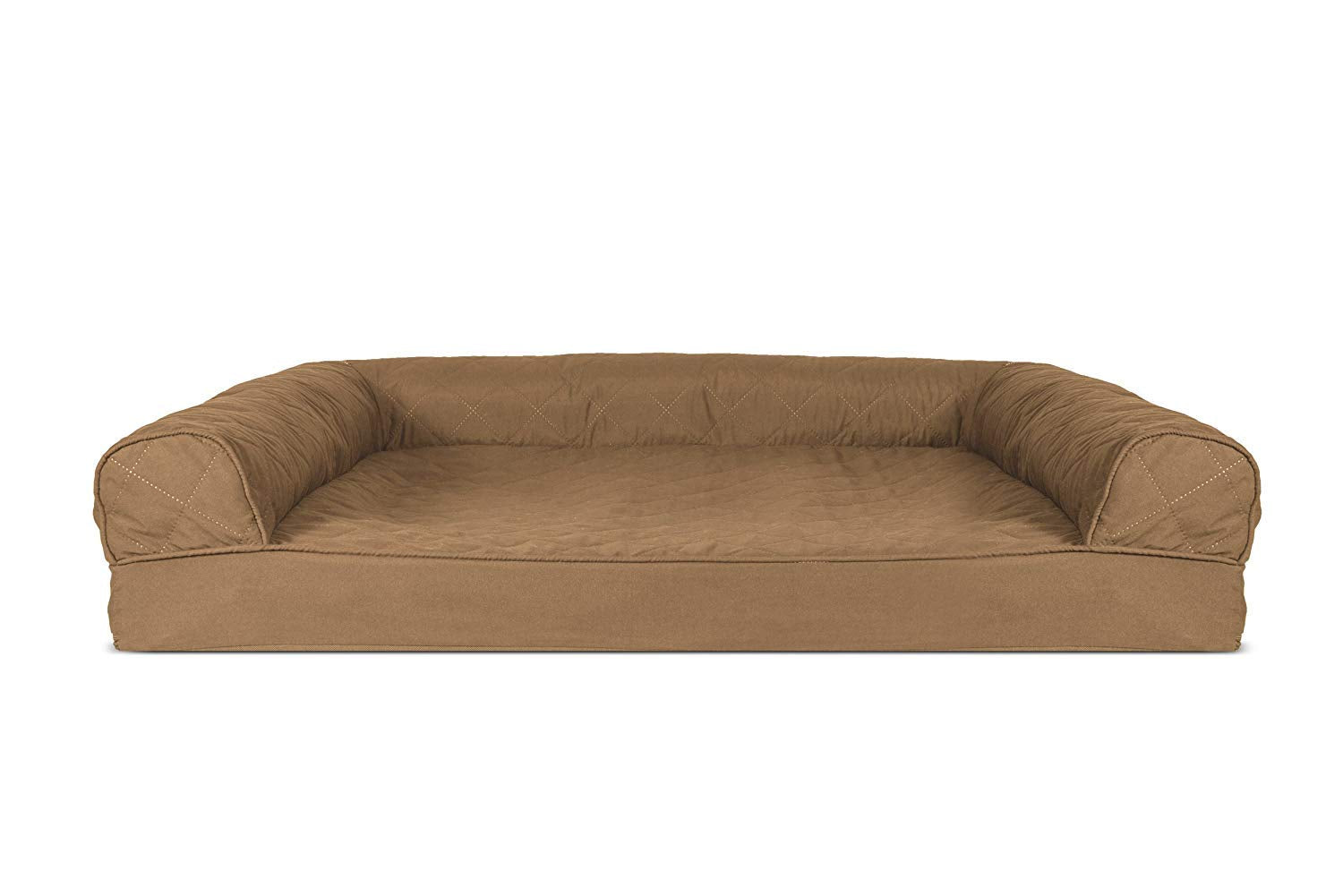Furhaven Orthopedic Dog Bed For Large/Medium Dogs W/ Removable Bolsters & Washable Cover, For Dogs Up To 55 Lbs - Quilted Sofa - Toasted Brown, Large