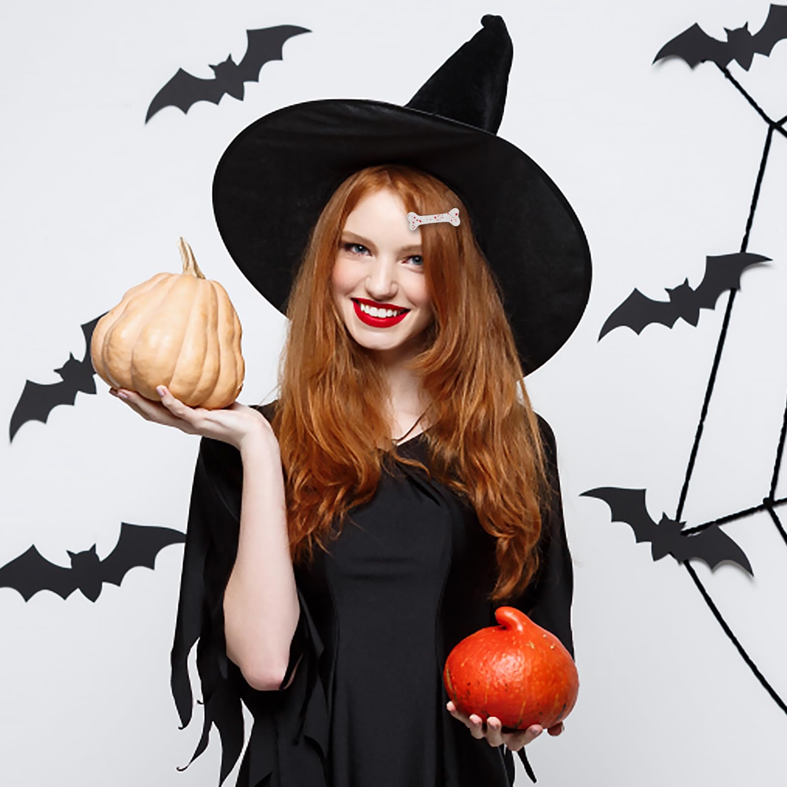 4Pcs Halloween Bone Hair Clips, Bone Barrettes For Women White Dog Bone Alligator Hair Pins For Christmas Halloween Cosplay Party (Red White)