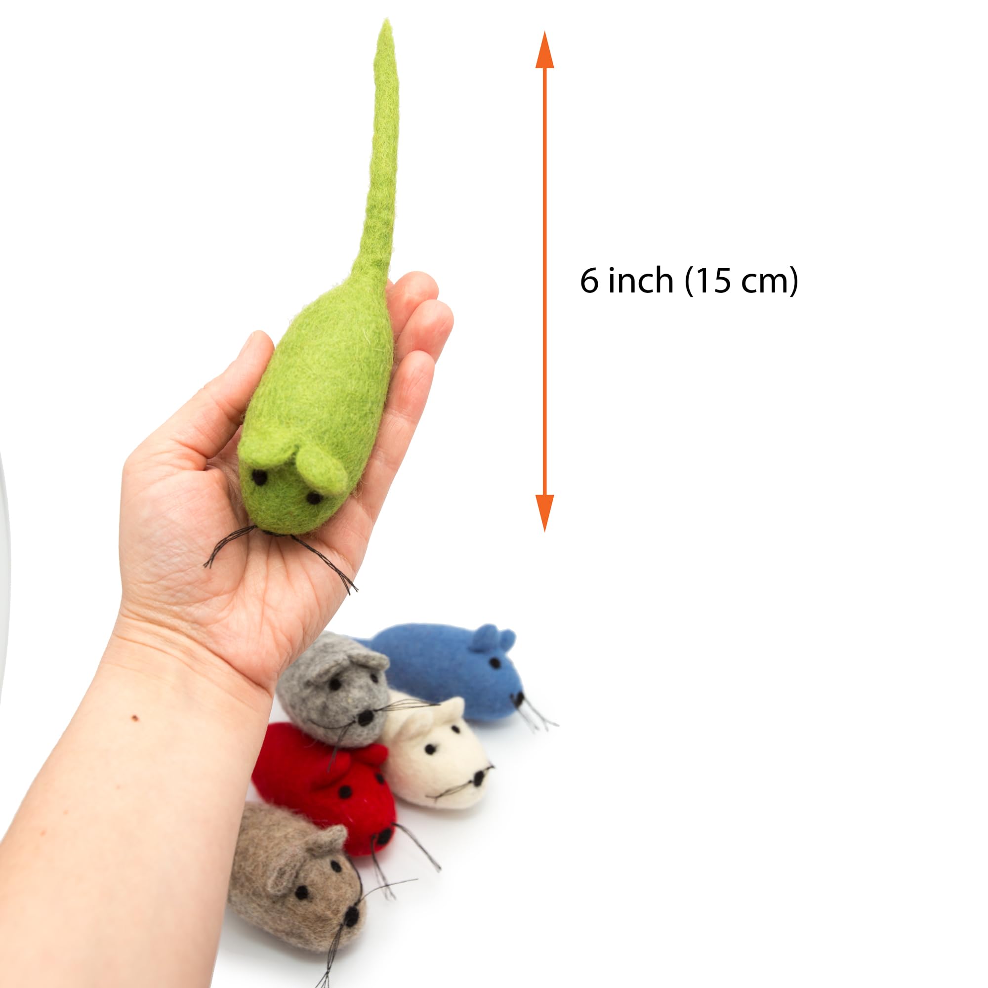 Glaciart One Felt Mouse Cat Toy - 6 Pcs | Soft Fuzzy Enrichment 100% Natural Wool - Interactive Catnip Play Cat Toy Set - Safe F