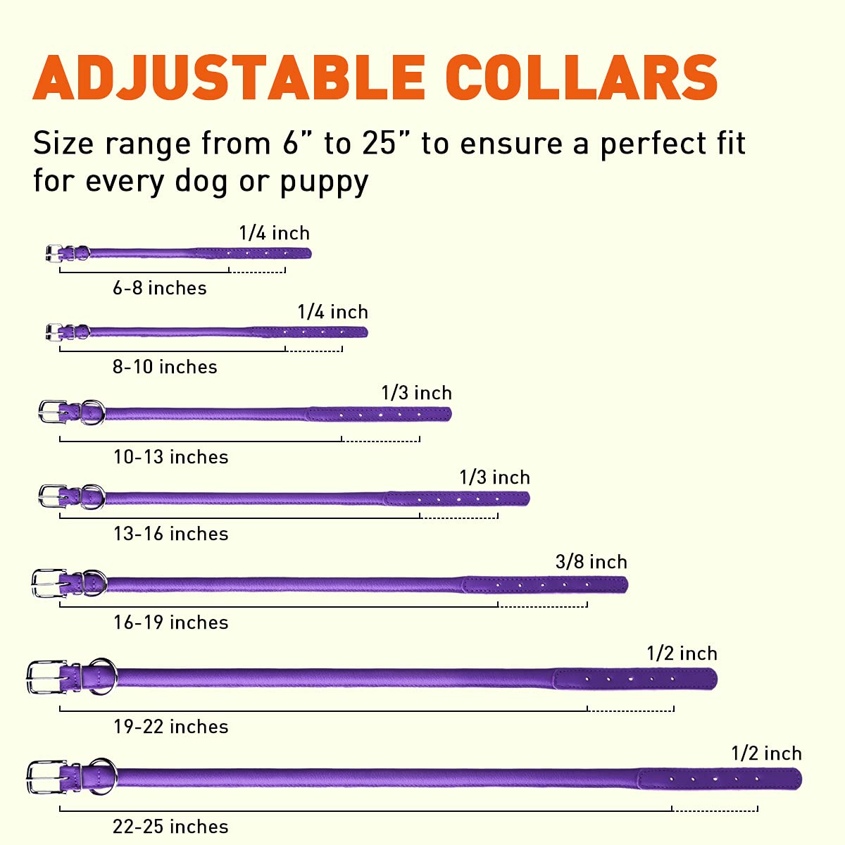 Dogline Soft And Padded Rolled Round Leather Collar For Dogs W1/4'' - L10''-13'' Purple