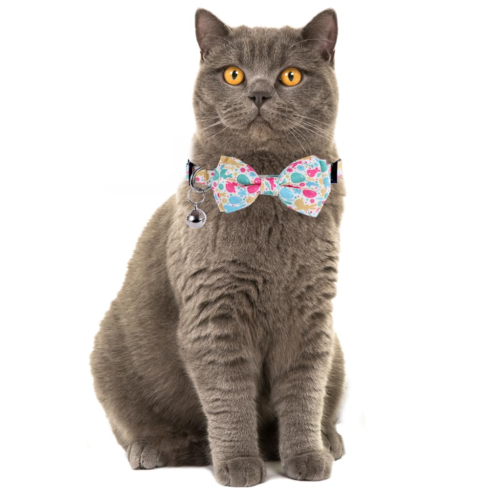 Easter Cat Collar Breakaway With Bow Tie And Bell For Kitty Adjustable Safety Easter Egg Bunny