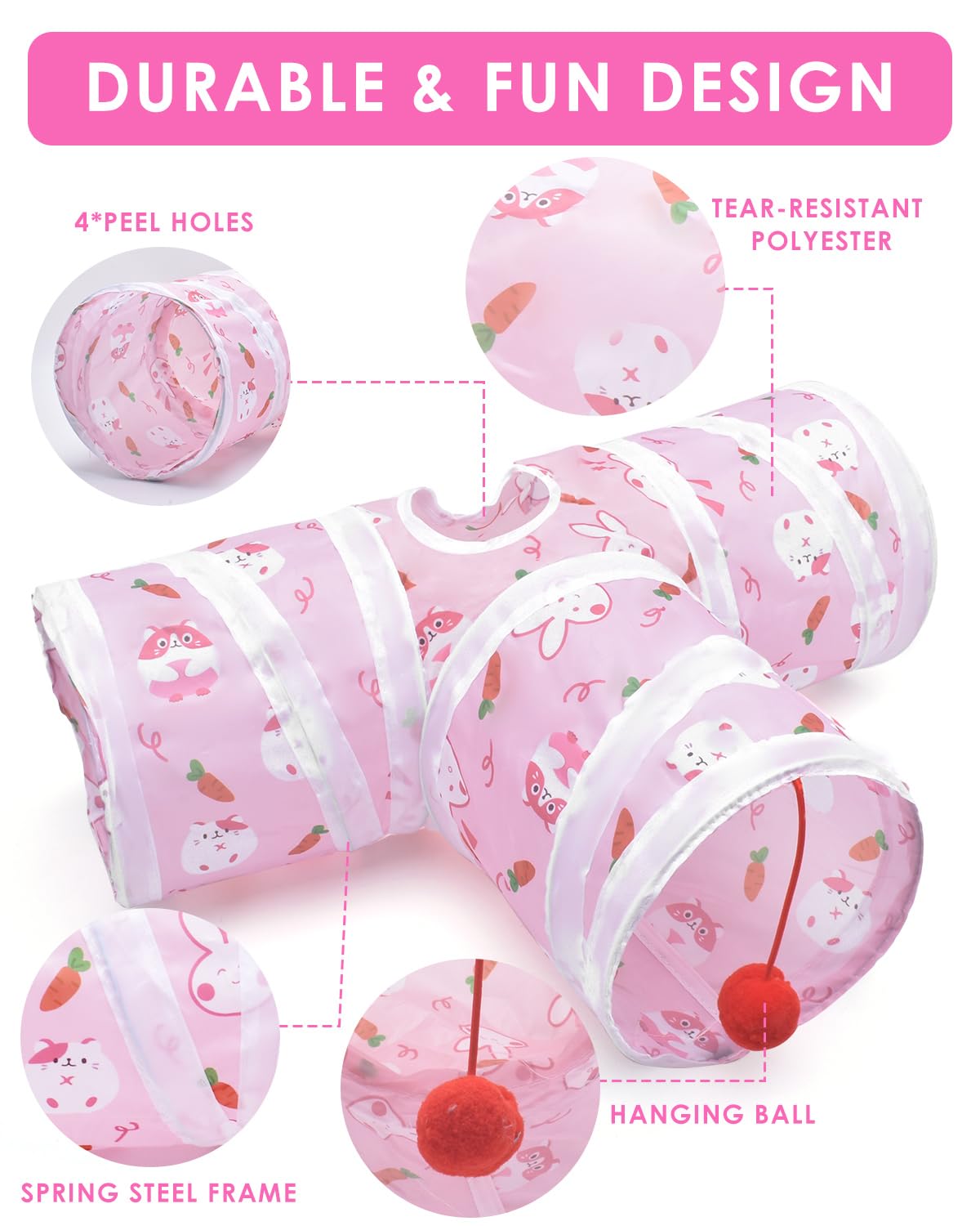 Bissap Guinea Pig Tunnel, Collapsible Hamster Tunnel And Tube 3 Ways Pet Hideout With 1 Play Ball For Indoor Guinea Pig Chinchil