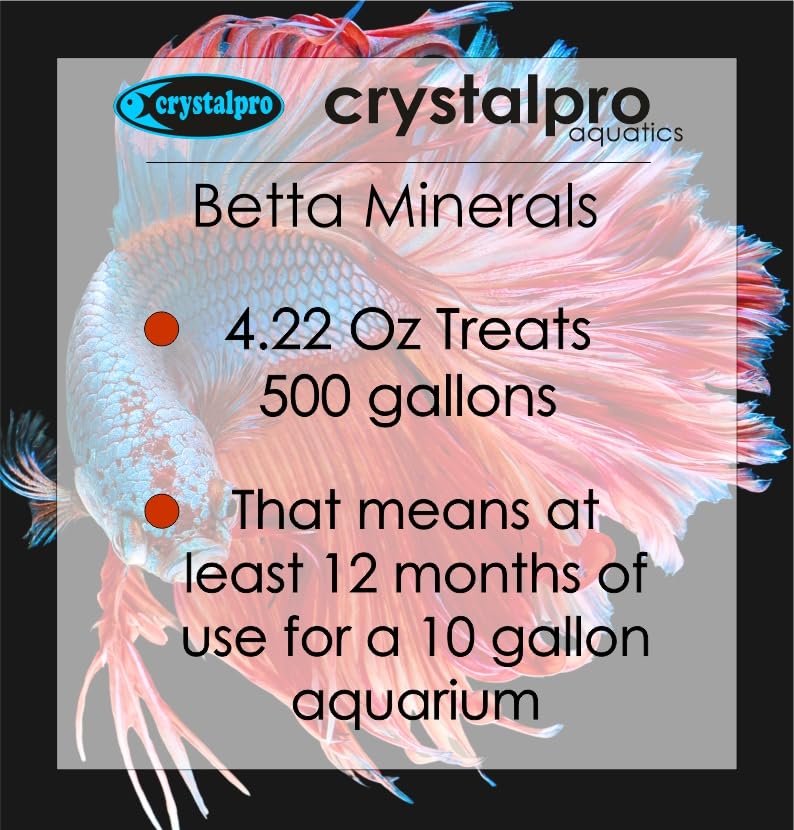 Crystalpro Betta Minerals for Betta Fish Health - Reduces Stress - Boosts Protective Coat - Betta Aquarium Mineralizer 4.2 Oz Tr
