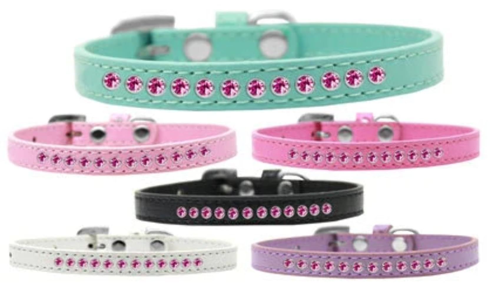 Dog, Puppy & Pet Fashion Collar, Bright Pink Crystal Rimsets White 12