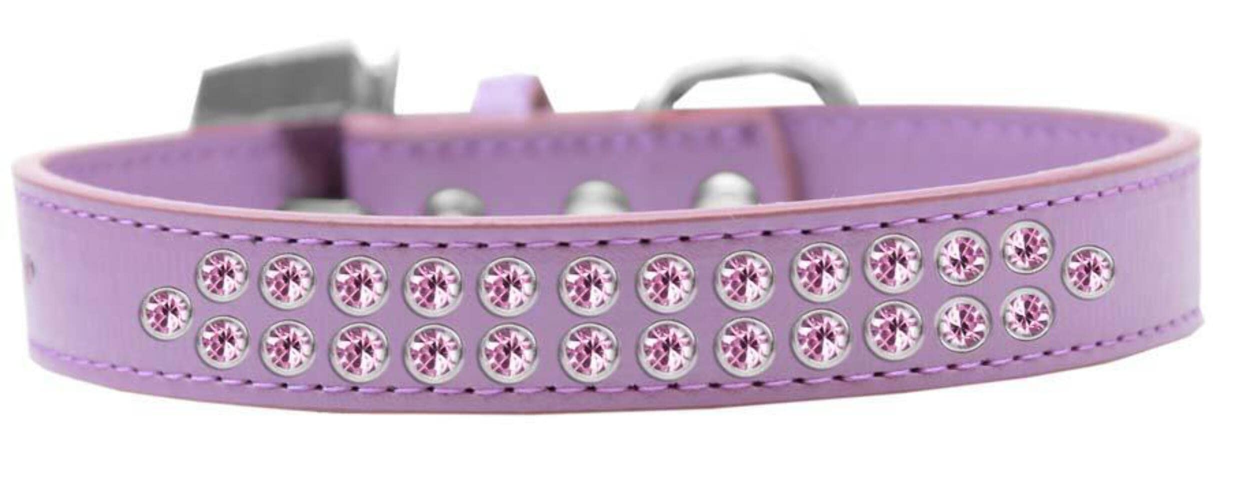 Mirage Pet Products Two Row Light Pink Crystal Black Dog Collar, Size 20