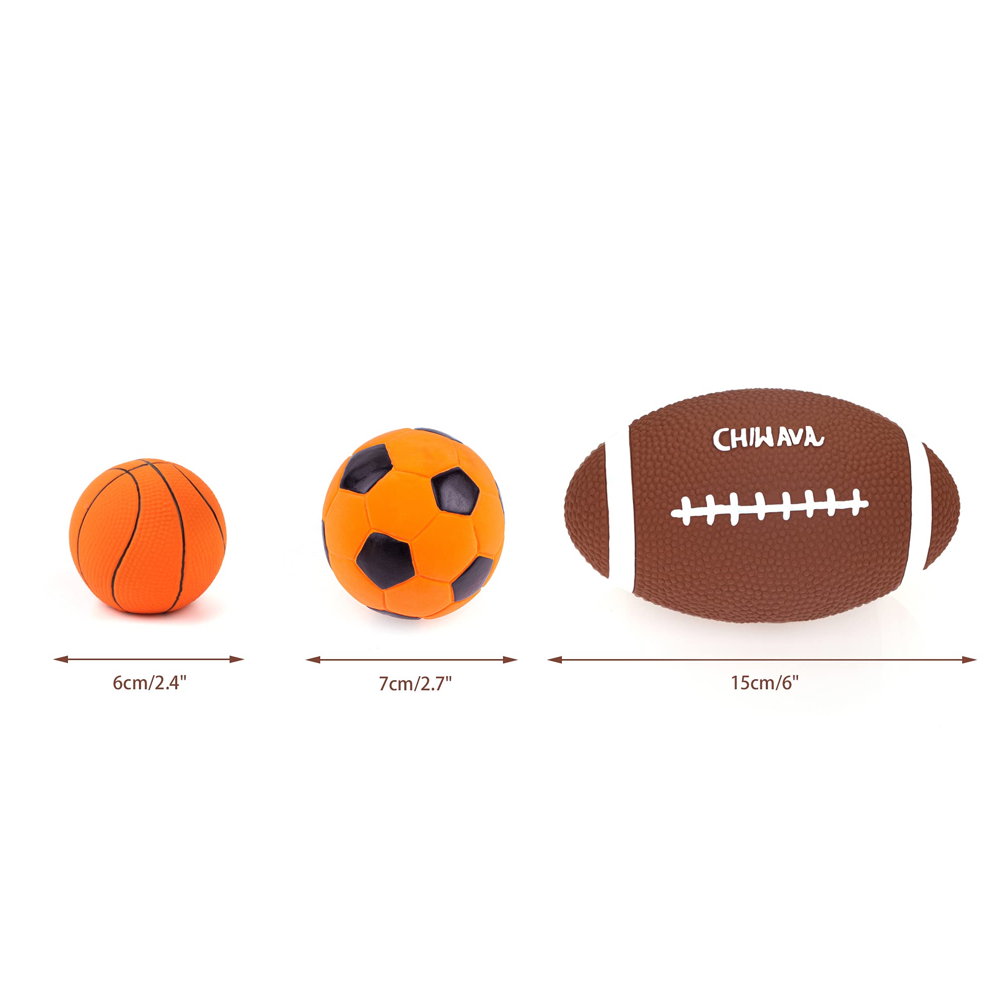 Chiwava 2 Pack 6'' Squeaky Latex Dog Toy Balls Football Rugbys Fetch Interactive Toy For Medium Large Dogs