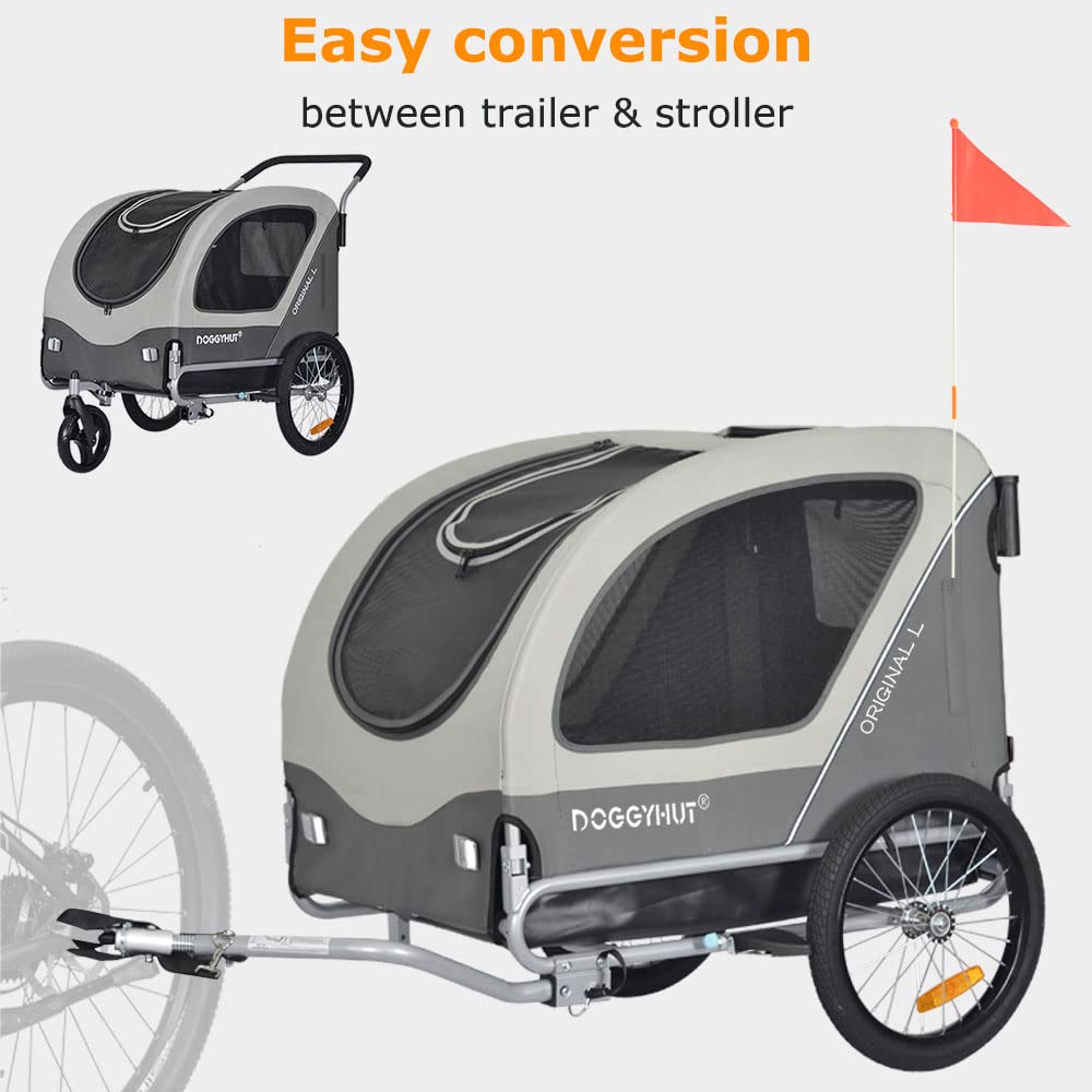 Doggyhut Original Large Pet Bike Trailer & Stroller 2-In-1,For Dogs Up To 78 Lbs,Parking Brakes,Easy Folding Cart Frame, Quick R