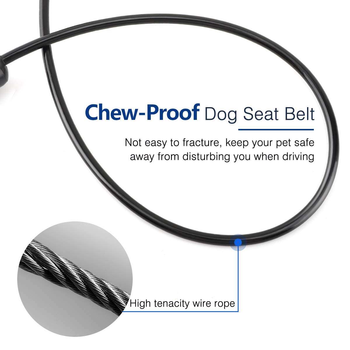 Pawaboo Dogseatbelt, Chew-Proof Leash Extender, Coated Steel Rope Restraint Car Safety Seat Belt Clip Strap, 360° Rotation Hook Heavy Duty Carabiner Steel Cable Dog Headrest Support, 26 Inch, Black