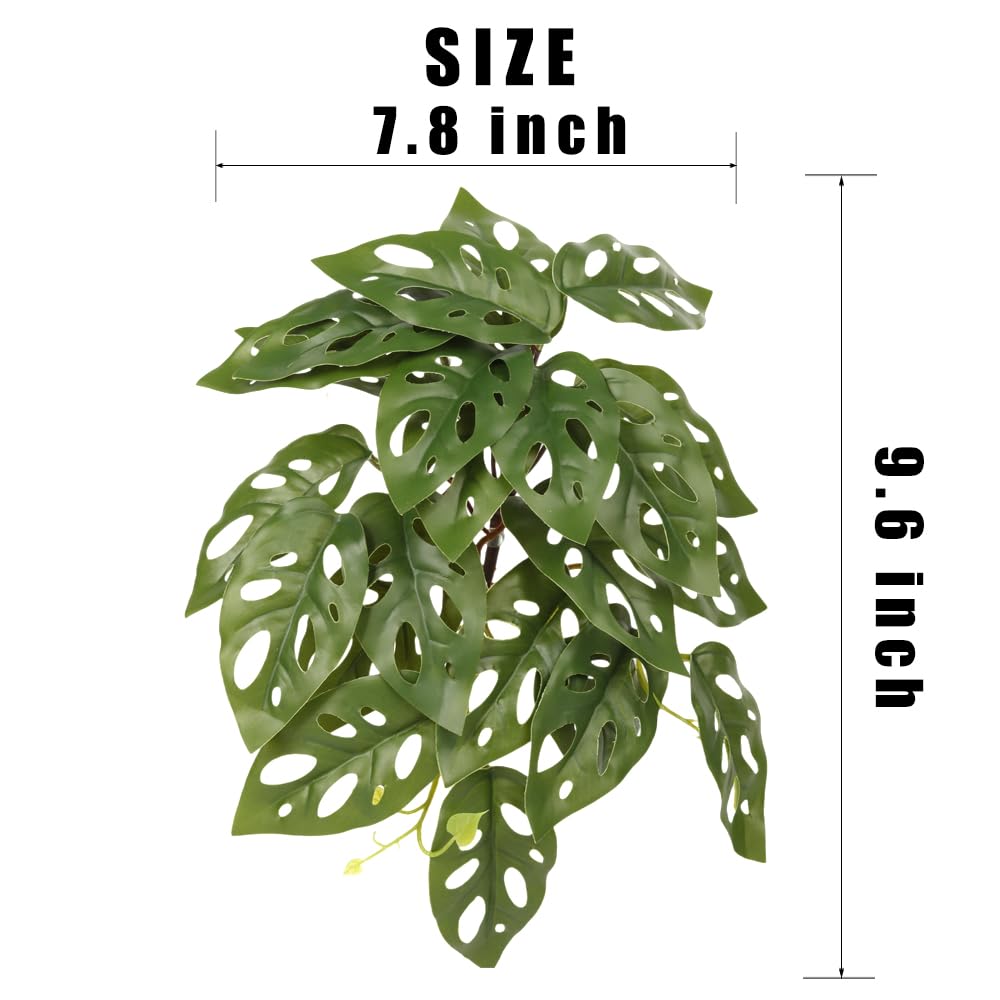 Woledoe Reptile Plants For Terrarium, Amphibian Habitat Decor Artificial Hanging Plants With Suction Cup - Fake Swiss Cheese Plants Monstera Adansonii