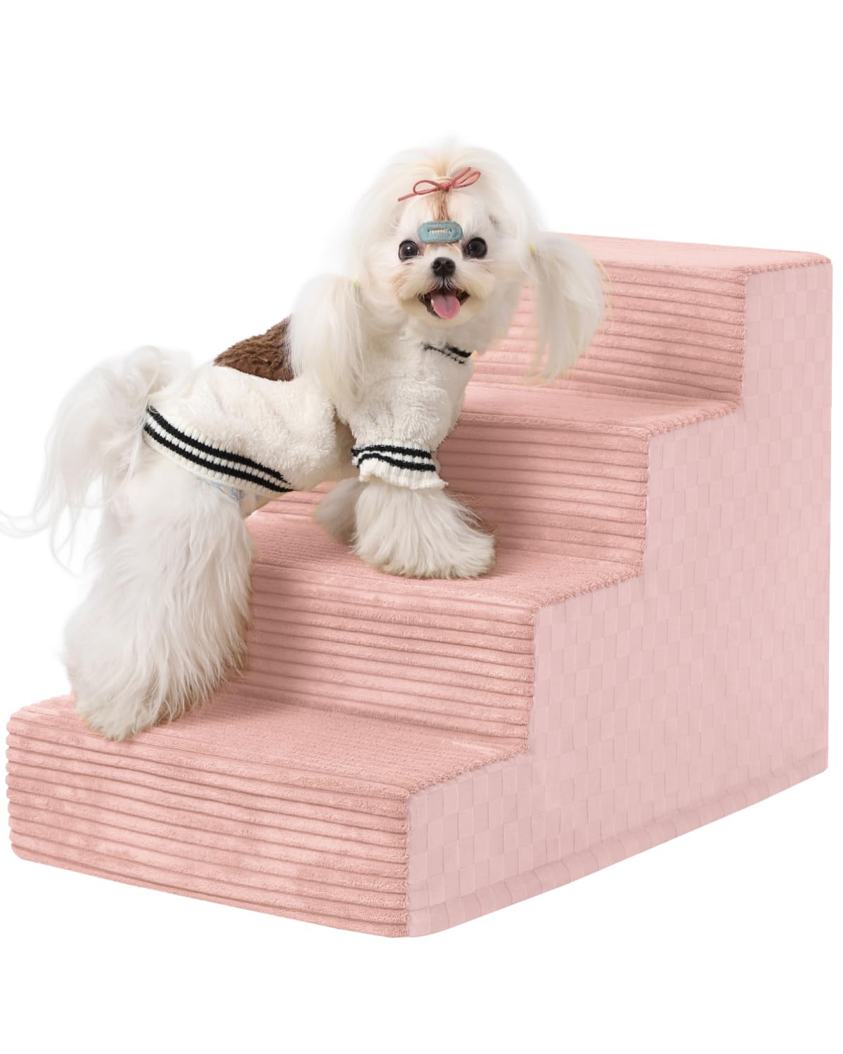 Vfrog Dog Stairs For Small Dogs,17.5' H,4-Step Dog Steps For Bed And Couch With High Density Foam,Non-Slip Pet Steps For Doggy 