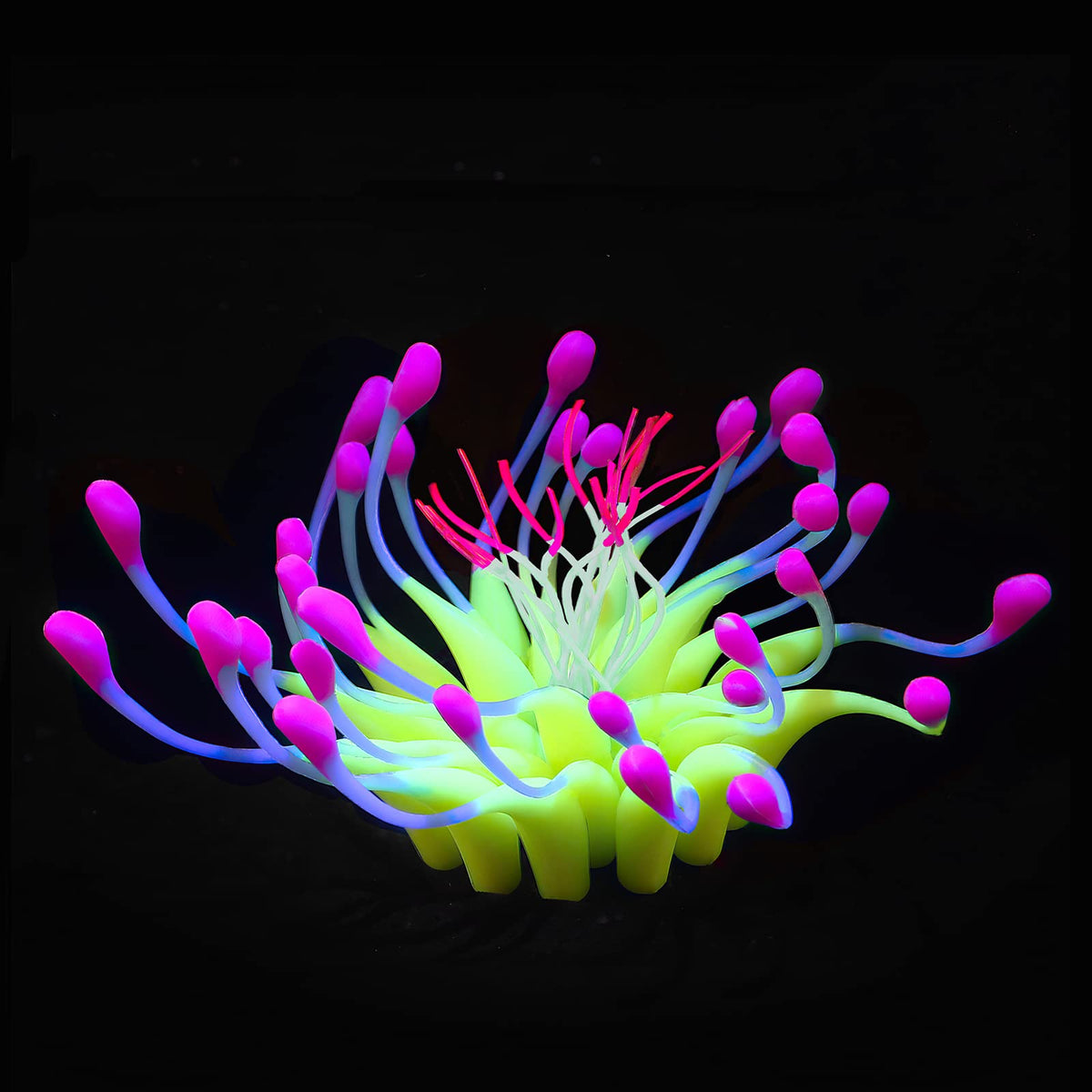 Uniclife Glowing Effect Gooseneck Coral Artificial Decoration Silicone Ornament For Fish Tank Aquarium, Yellow
