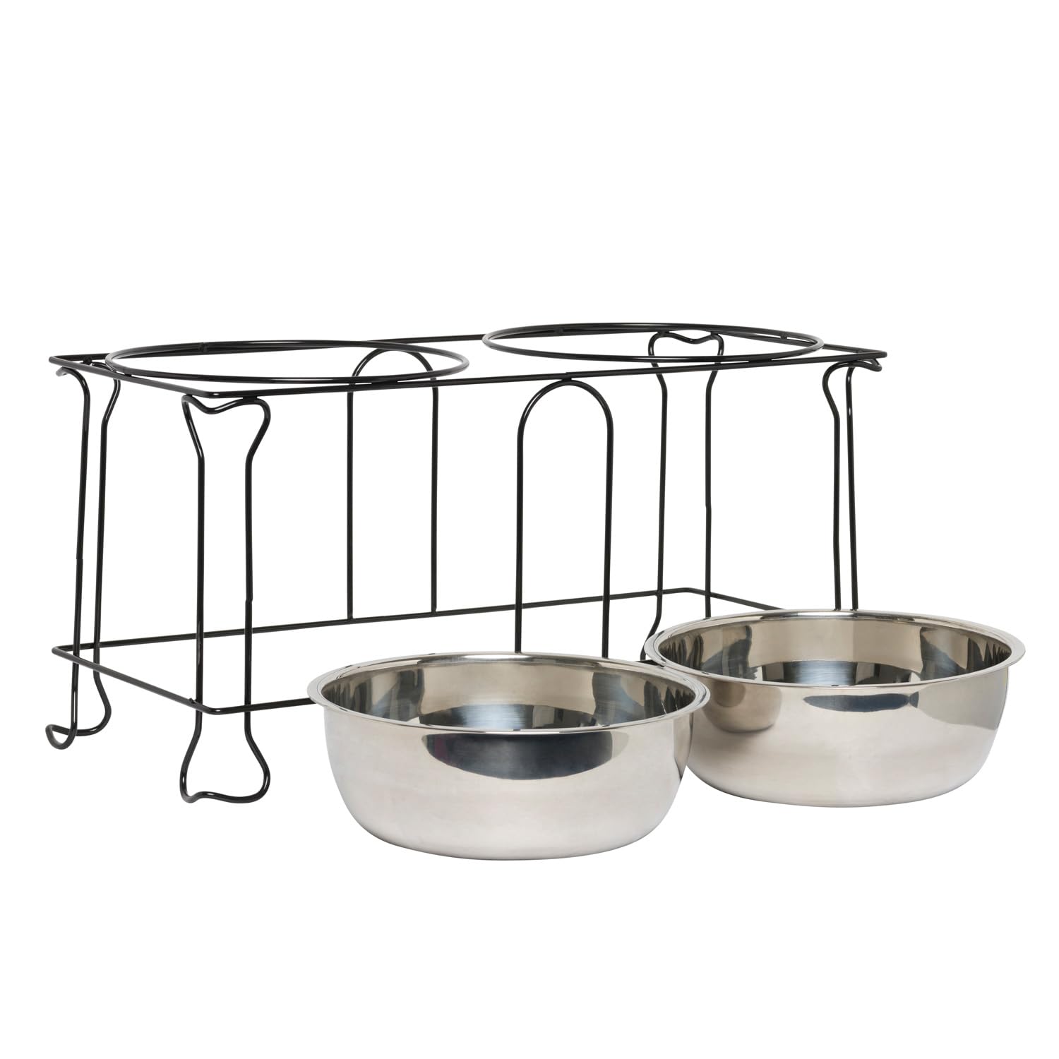 YML 10-Inch Wrought Iron Stand with Double Stainless Steel Feeder Bowls