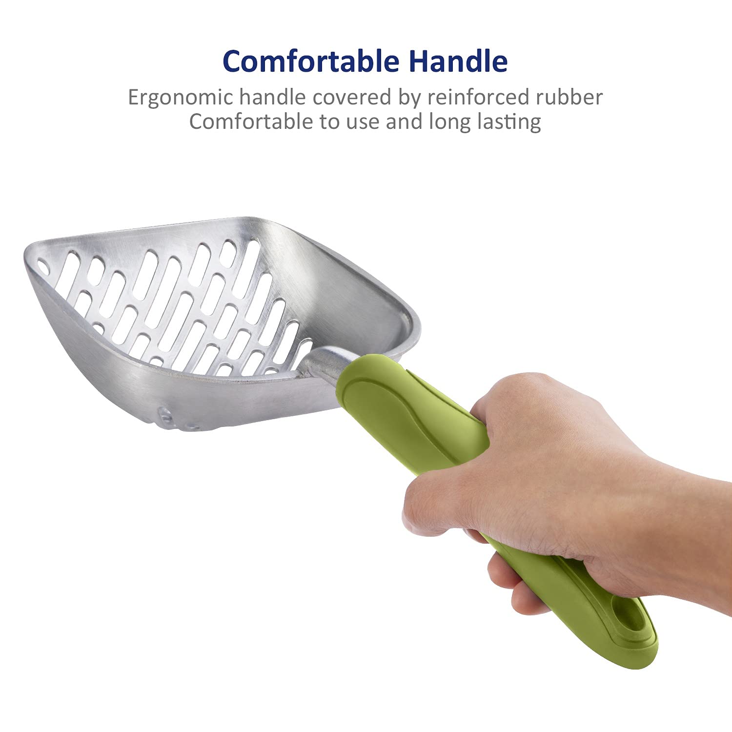 Wepet Cat Litter Scoop, Aluminum Alloy Sifter, Kitty Metal Scooper, Deep Shovel, Long Handle, Poop Sifting, Kitten Pooper Lifter, For Litter Box, Irregularly Aluminum With Turkish Blue Handle