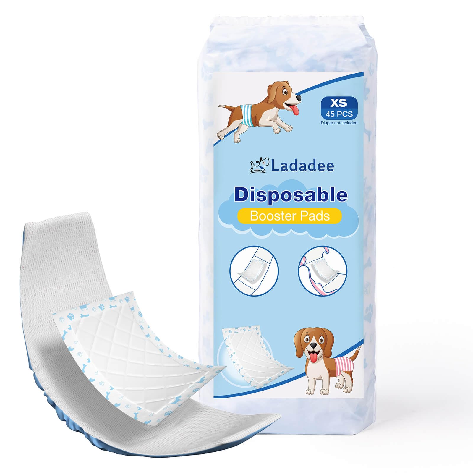 Ladadee Disposable Dog Diaper Liners Booster Pads for Male and Female Dogs, Doggie Diaper Inserts fit Most Types of Dog Diapers 