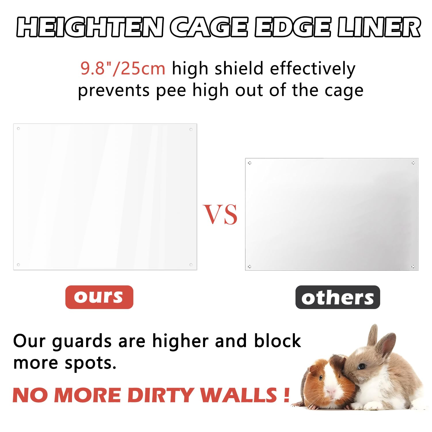 6 Pcs Pet Cage Liner, Clear Cage Edge Liner Protection, Bunny Cage Urine Guard, Obstruct Cage Side Litter For Rabbit Guinea Pig