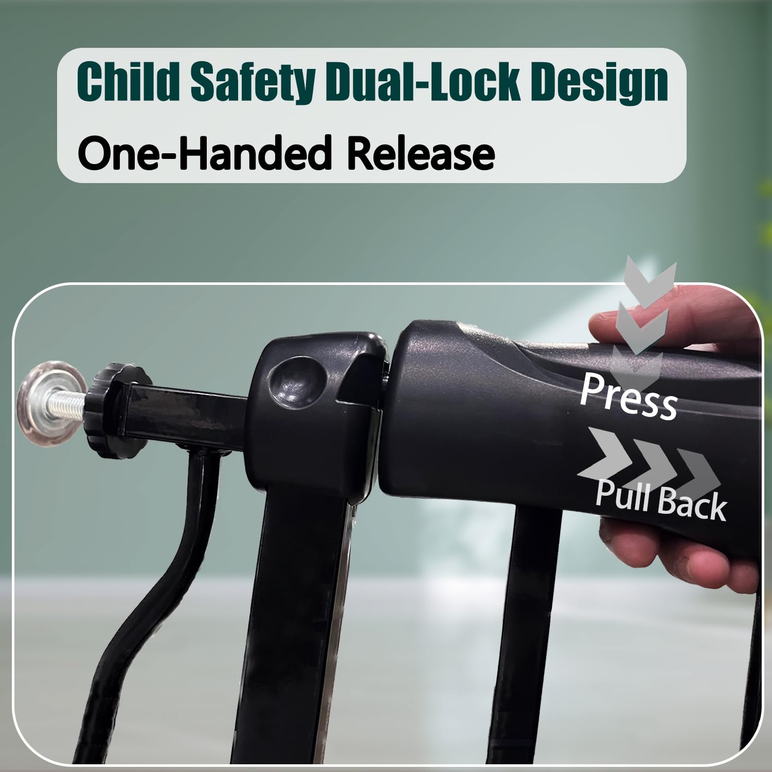 Walk Through Baby & Dog Gate 34-38.5 Inch, Auto Close, Tension Mounted Indoor Safety Gate for Stairs & Doorways - Black Metal, 3
