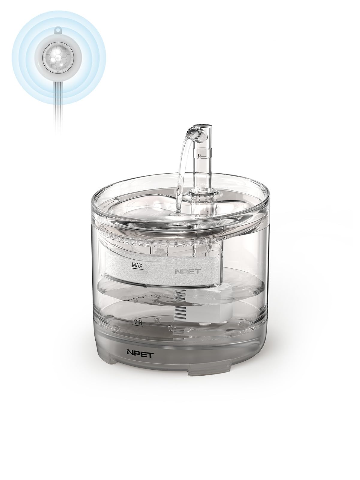 Npet Cat Drinking Fountain Wf050, Brushless Ultra Quiet Pump, 1.5L Pet Fountain With Faucet Outlet, 1 Sensor Switch, 2 Filters