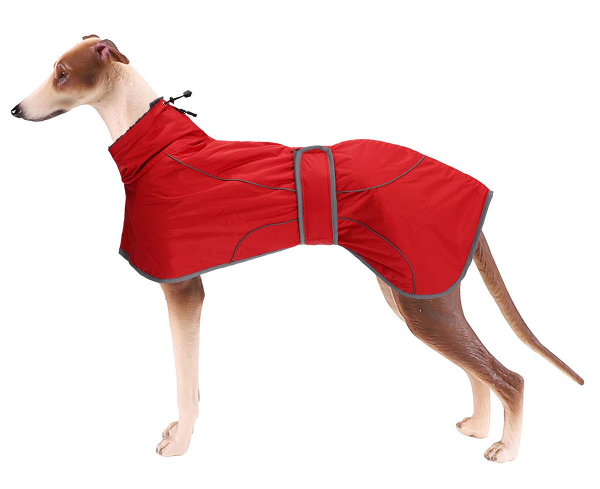 Greyhound Winter Coat, Whippet Coat With Padded Fleece Lining, Water Resistant Dog Jacket With Adjustable Bands And Reflective - Red - Medium