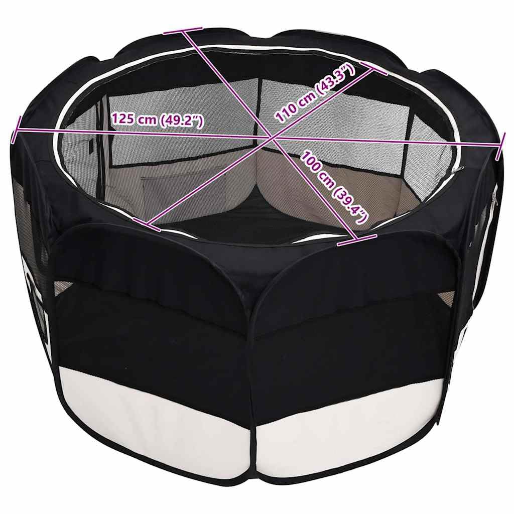 vidaXL Foldable Dog Playpen - Portable, Mesh Netting for Ventilation, Zipper Doors, Side Pockets, Durable Steel Frame, Black and