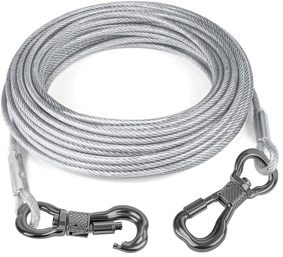 Tresbro 40Ft Reflective Dog Tie Out Cable For Dogs Up To 250 Pounds, Steel Wire Dog Leash Cable With Stainless Rotatable Buckle,