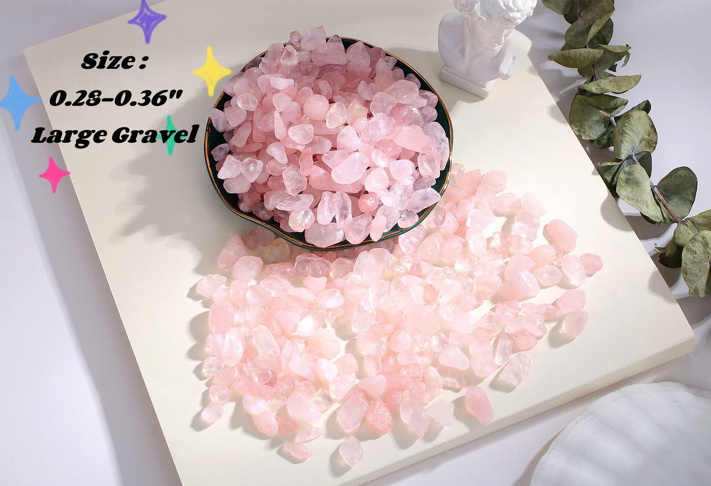 Rose Quartz Crystal Gravel Polished Chips Crushed Stones Healing Bulk Natural Tumbled Rocks Gem Home Decoration Small Pebbles For Mini Aquarium Tank Plants Landscape Vase Filler Bottom Ornament 0.55Lb