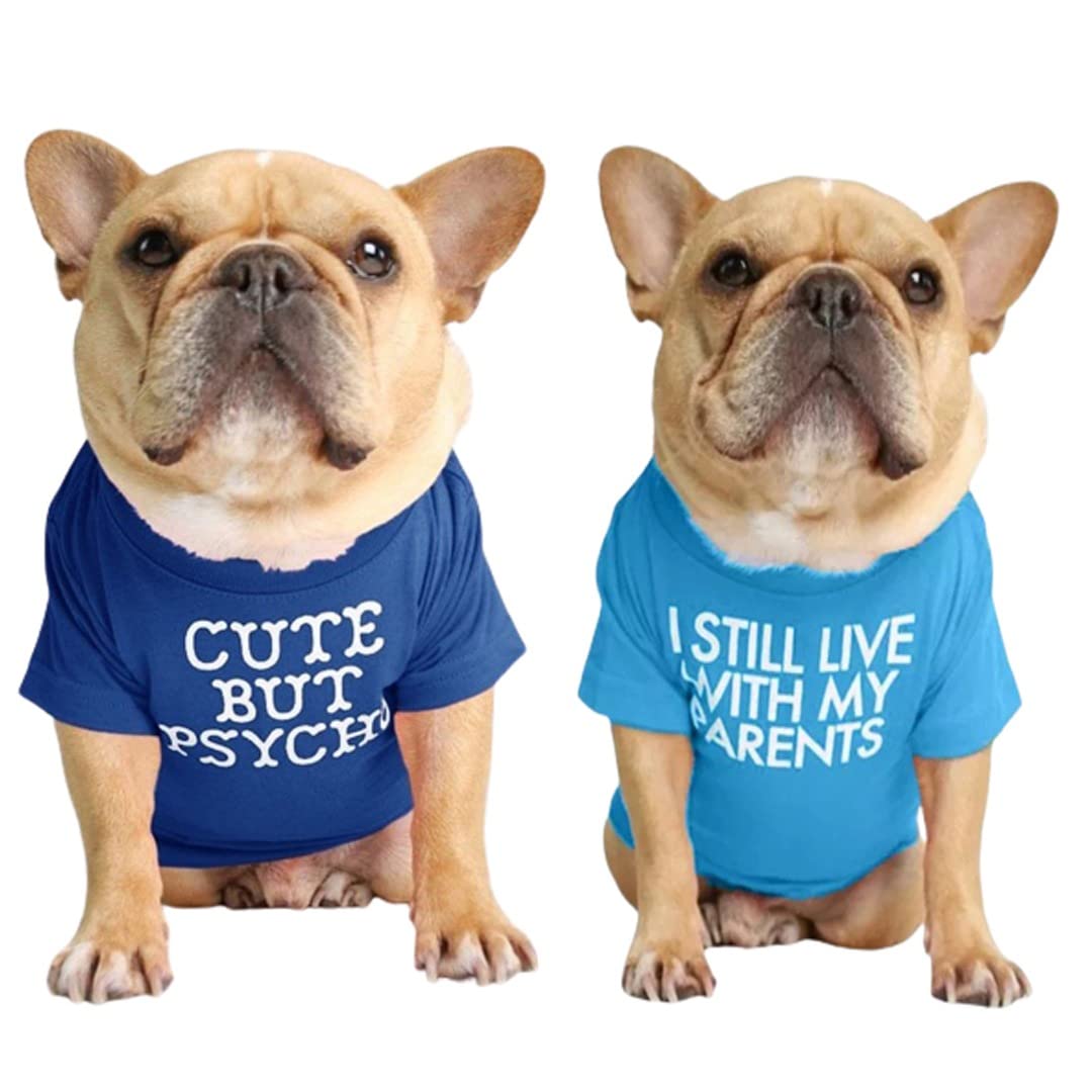 Kutkut Set Of 2 Pet Dog Breathable Stretchy Round Neck T-Shirt | Small Dog Summer T-Shirts Soft Cotton Clothes | French Bulldog 