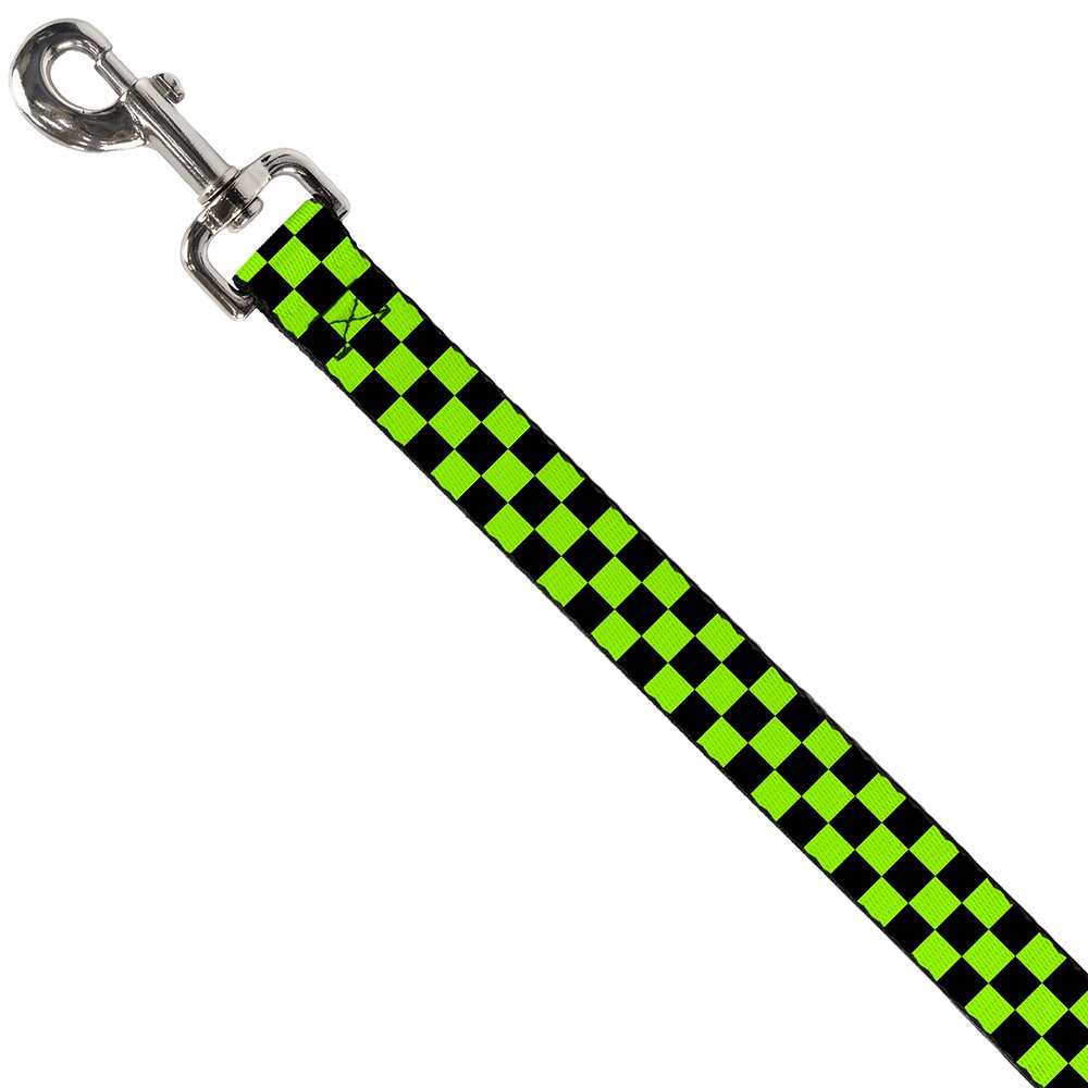 Dog Leash Checker Black Neon Green 4 Feet Long 0.5 Inch Wide