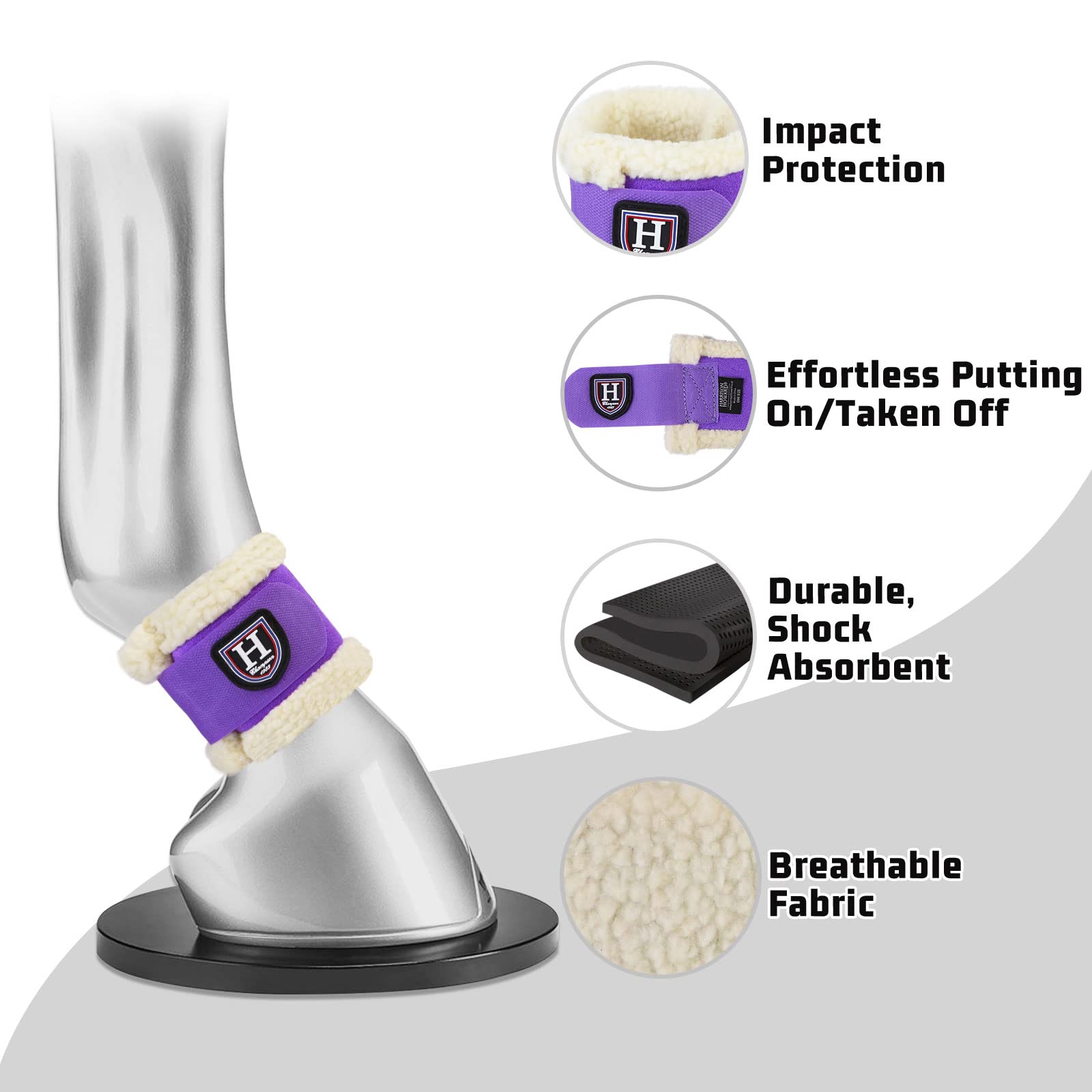 Harrison Howard Essential Premium Horse Pastern Wraps with Berber Fleece Lining Sold in Pairs Purple
