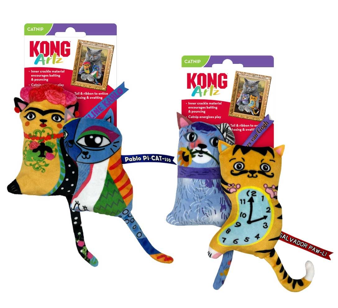 Kong Artz Cats - Crackling Cat Toys With Catnip, Ribbon And Tail (Bundle (Kahlo/Picasso And Dali/Van Gogh))