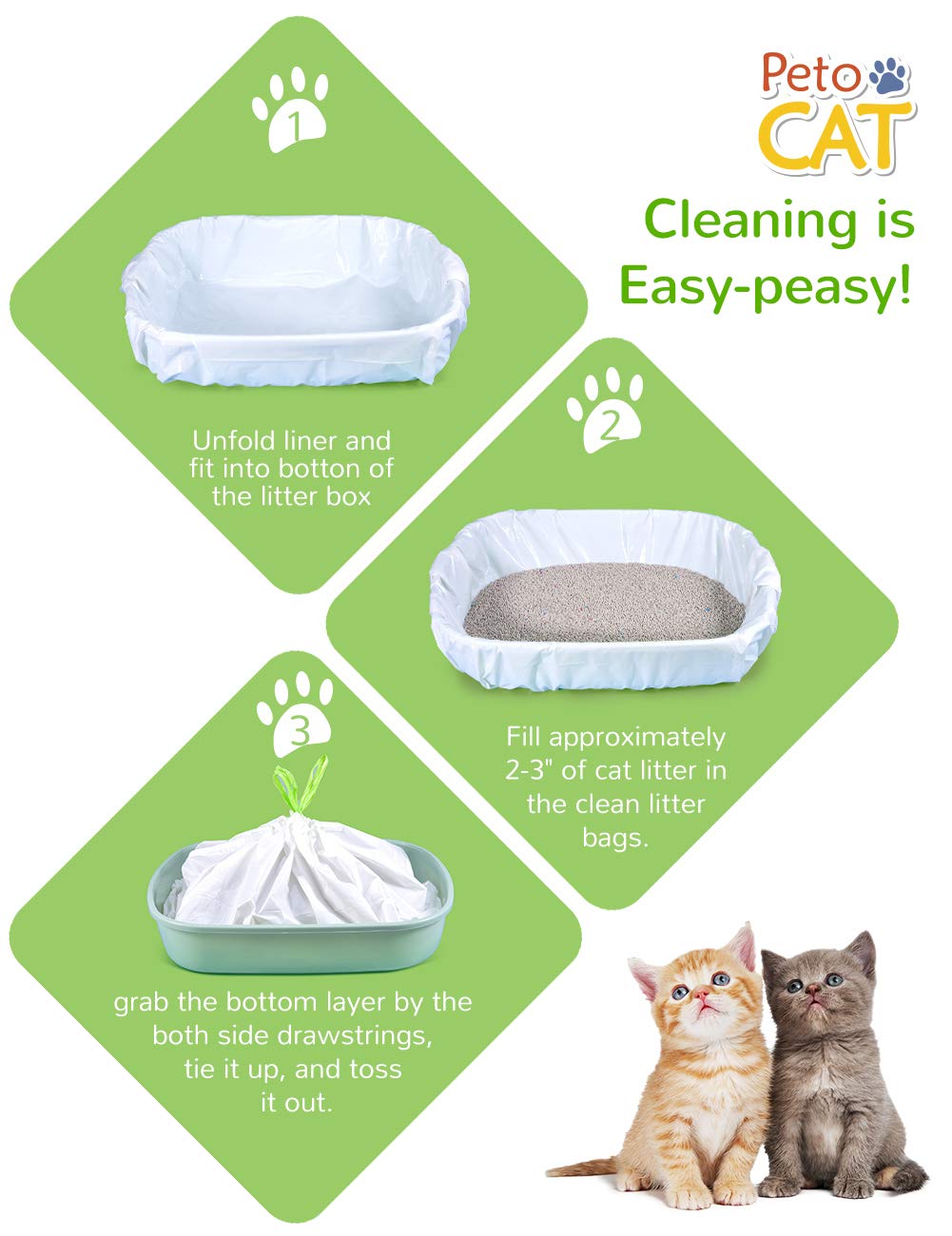 Petocat Litter Box Liners, 34 Count Jumbo Cat Litter Pan Liners, Drawstring Litter Liner Bags For Litter Box, Easy Clean Up Thick Large Kitty Litter Liner Xl, Eco Friendly Pet Cat Supplies(36' X 19')