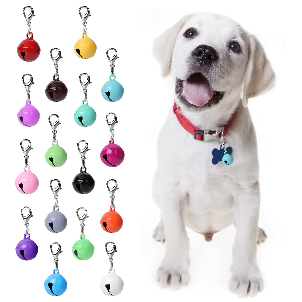 Molain 16 Pcs Cat Dog Collar Bells, Jingle Bell For Cat Collar, Dog Collar Charms, Colourful Pet Small Bells With Clasps, Pet Collar Accessories, Festival Party Diy Crafts Decoration