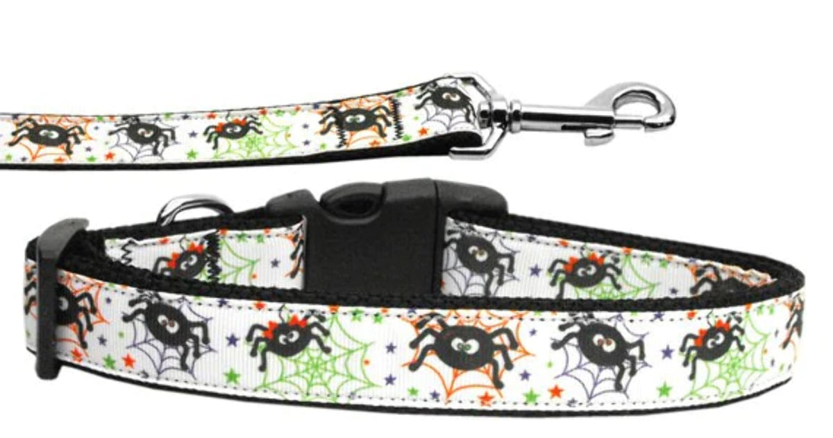 Halloween Pet Dog & Cat Nylon Collar or Leash &quot;Itsy Bitsy Spiders&quot; 1&quot; w x 6 ft. leash