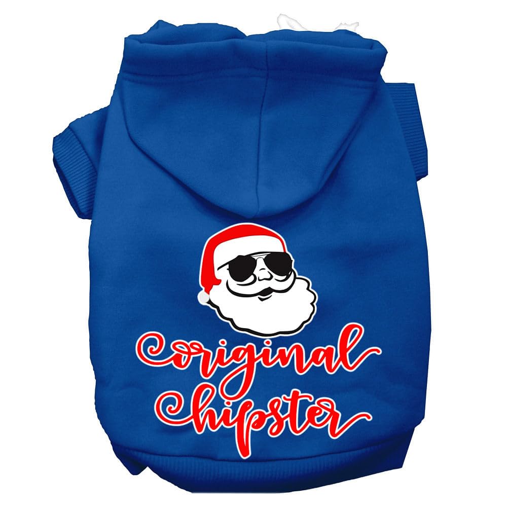 Christmas Pet Dog & Cat Hoodie Screen Printed, 'Original Hipster' Blue Sm (3-6 Lbs.)