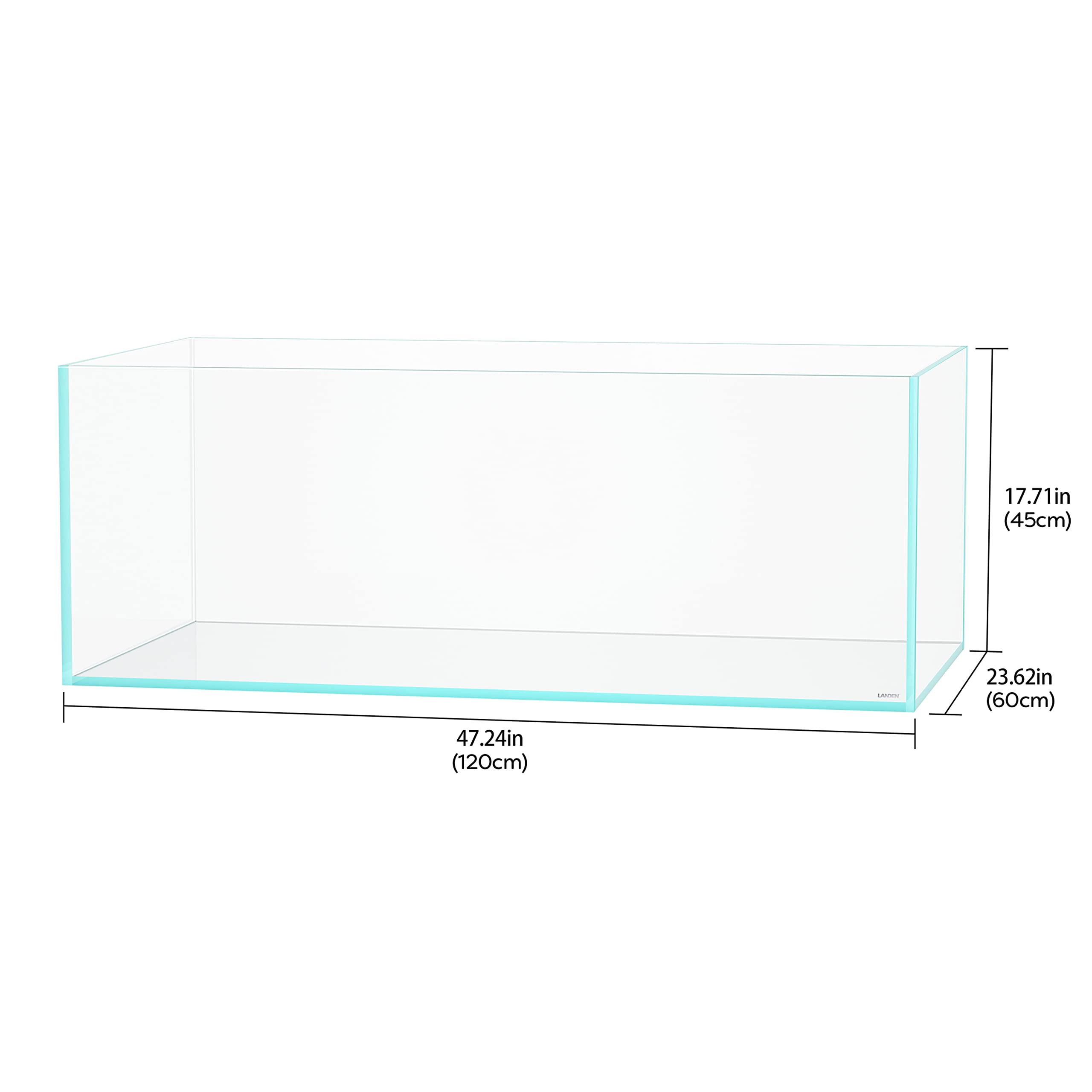 LANDEN 120P 78.4 Gallon Rimless Low Iron Aquarium Tank, W47.2  D23.6  H17.7 in(120x60x45cm); 12 mm Thickness with Nano Foam Leve