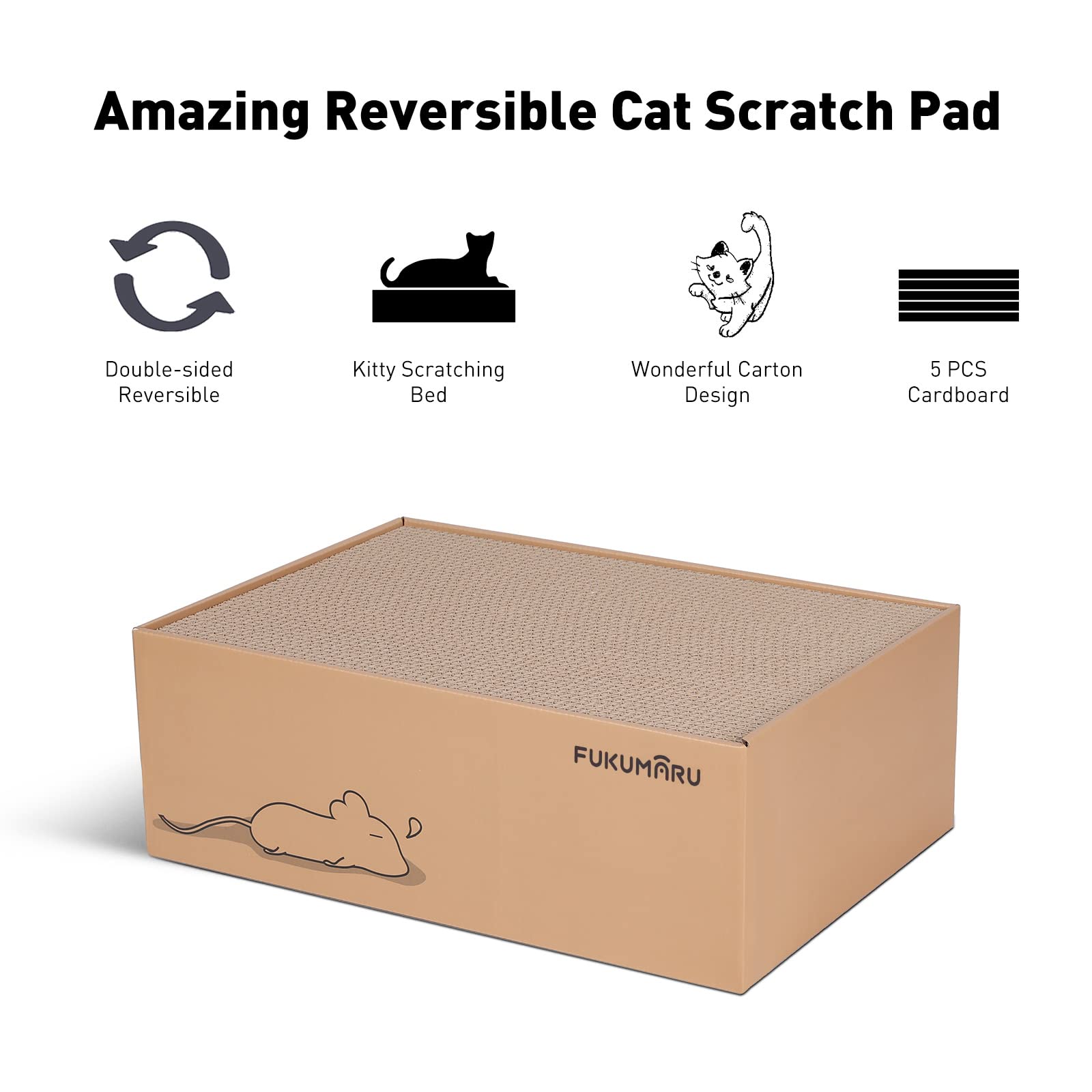 FUKUMARU 5 PCS Cat Scratching Boards, 11.4 Inch Width Ex-Large Cat Scratcher Box, Reversible Cardboard Scratchers for Indoor Cat