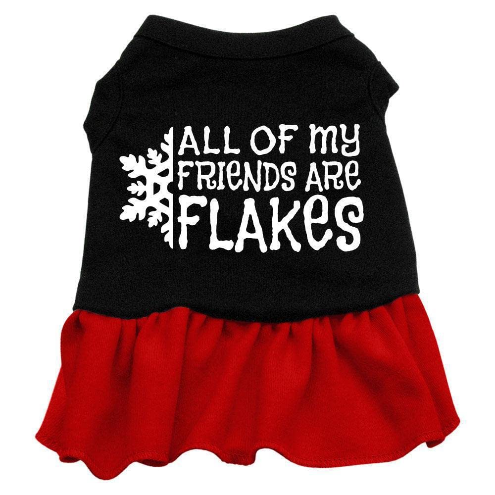 Christmas Pet Dog & Cat Dress Screen Printed, &quot;All Of My Friends Are Flakes&quot; Black W/Light Pink XS (0-3 lbs.)