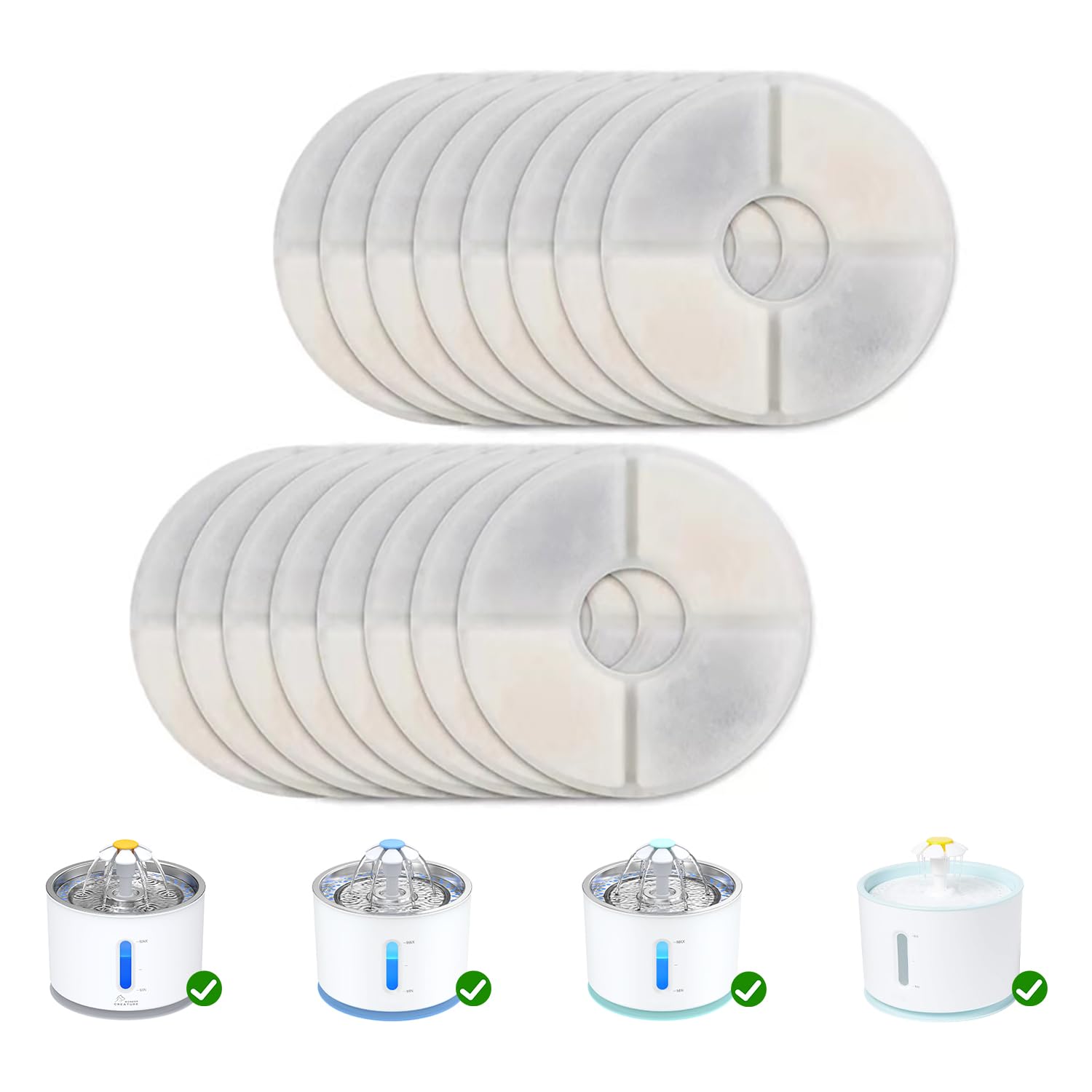 Wonder Creature Cat Water Fountain Filter Round, 16 Filters Pack, Compatible With Most Cat Fountain And Pet Water Fountain, Activated Carbon Filter